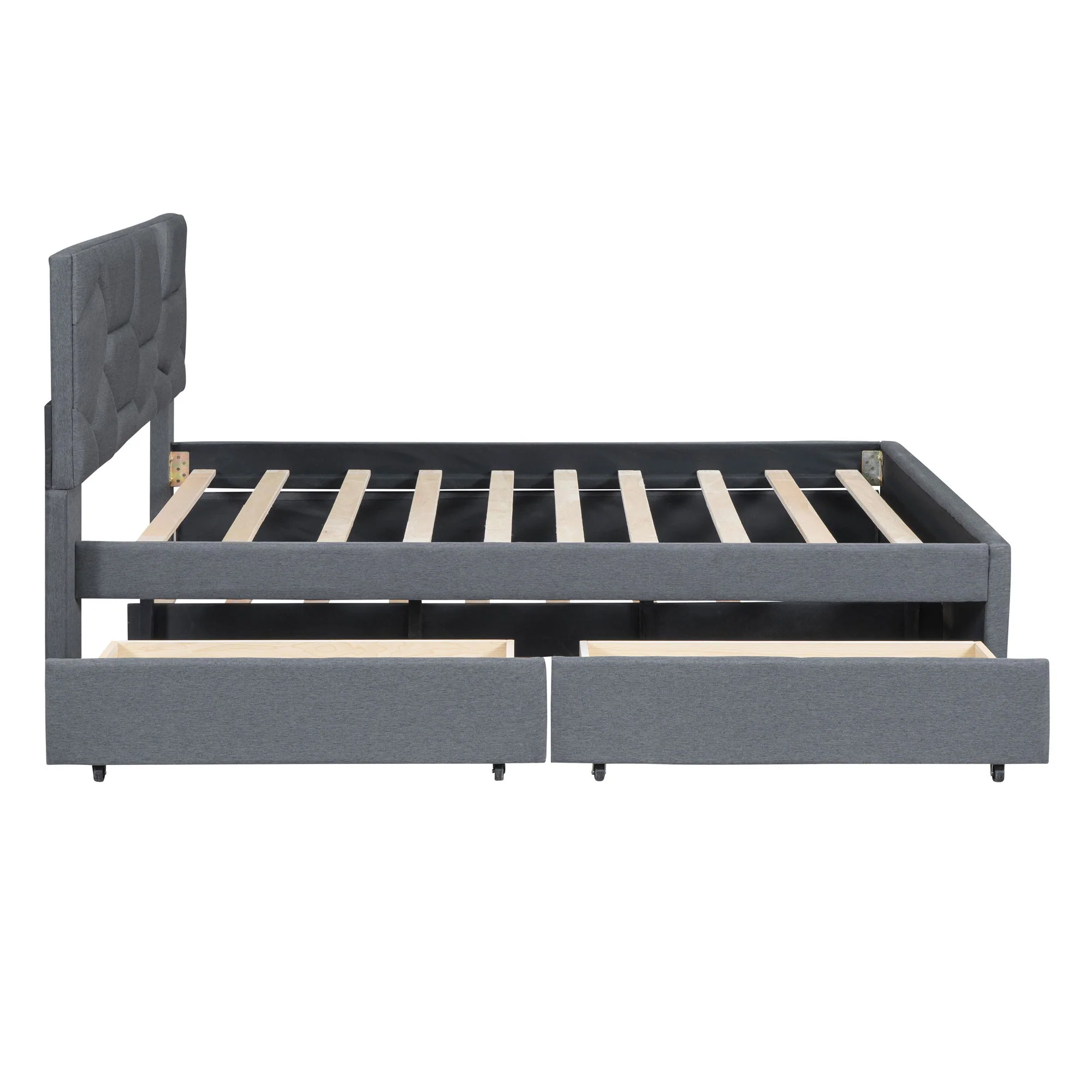 Upholstered Platform Bed With Brick Pattern Headboard And Twin Long Size Trundle - Image 18