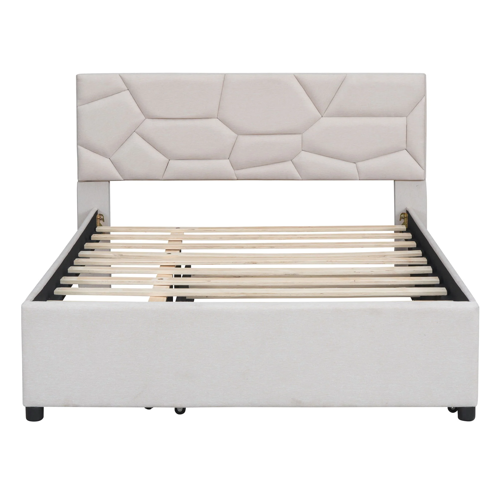 Upholstered Platform Bed With Brick Pattern Headboard And Twin Long Size Trundle - Image 19