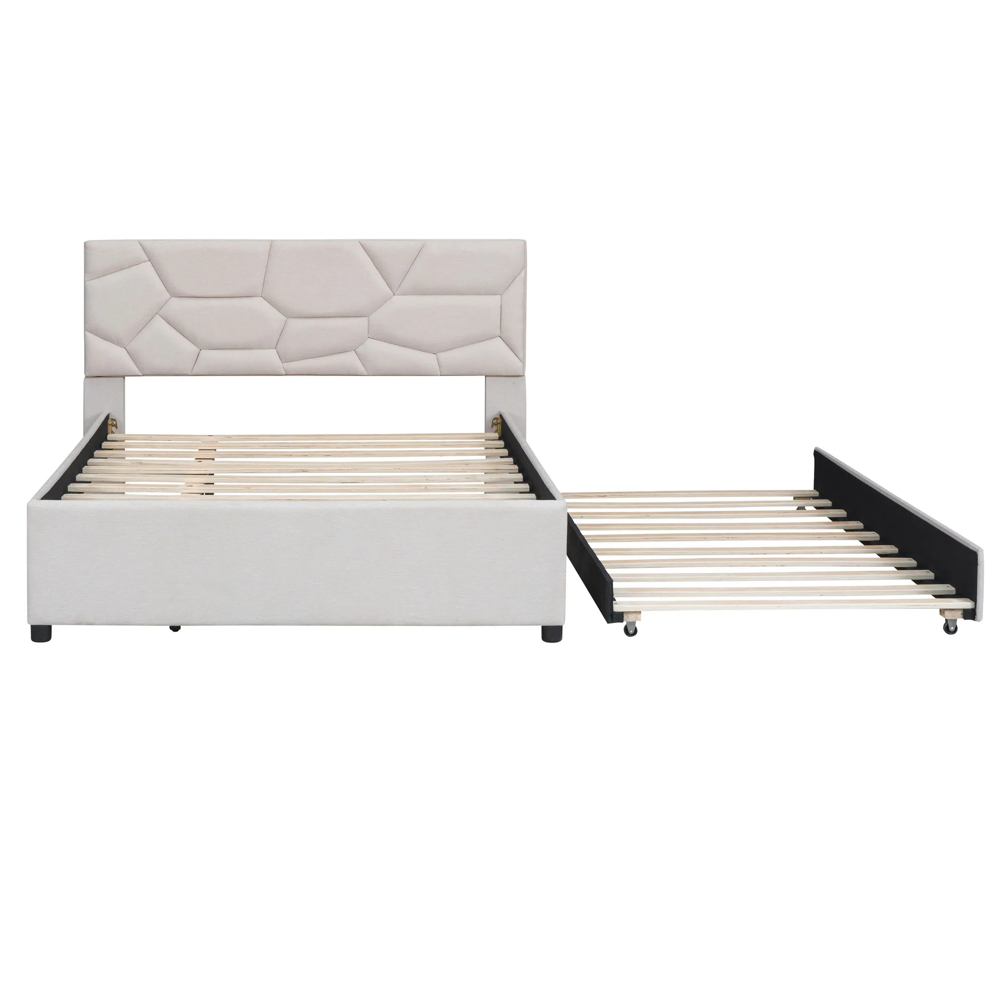Upholstered Platform Bed With Brick Pattern Headboard And Twin Long Size Trundle - Image 34