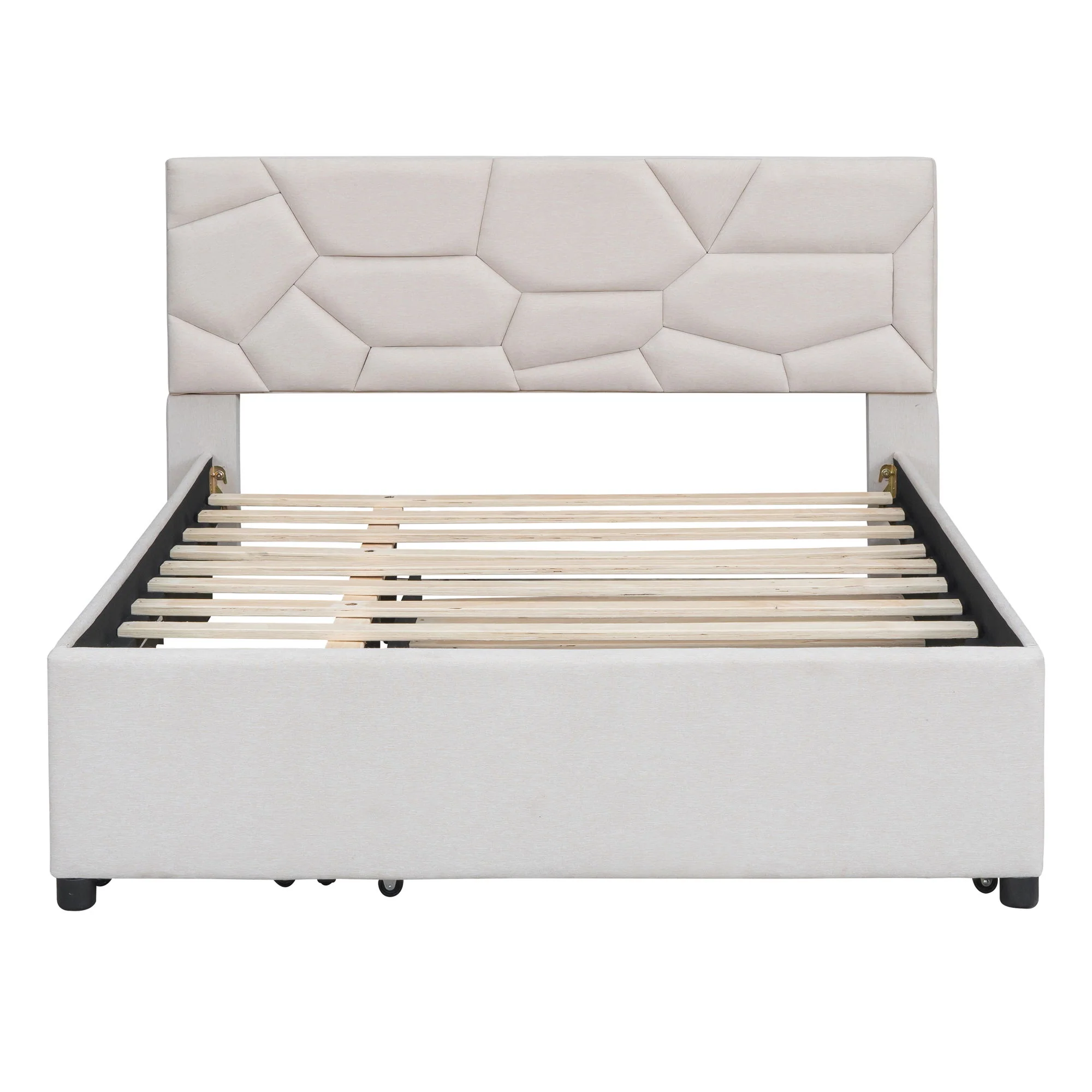 Upholstered Platform Bed With Brick Pattern Headboard And Twin Long Size Trundle - Image 36