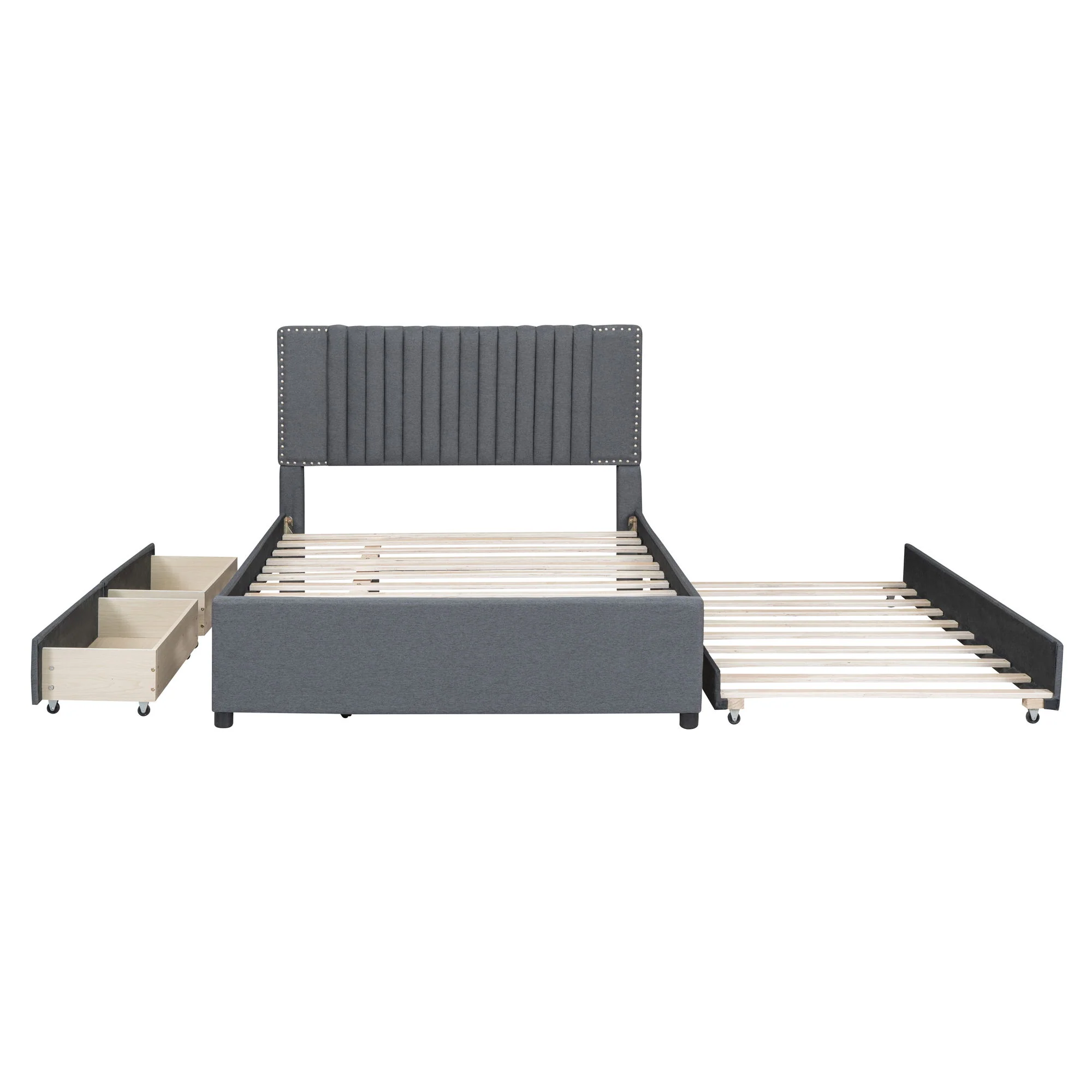 Upholstered Platform Bed With Drawers, Classic Headboard Design - Image 16