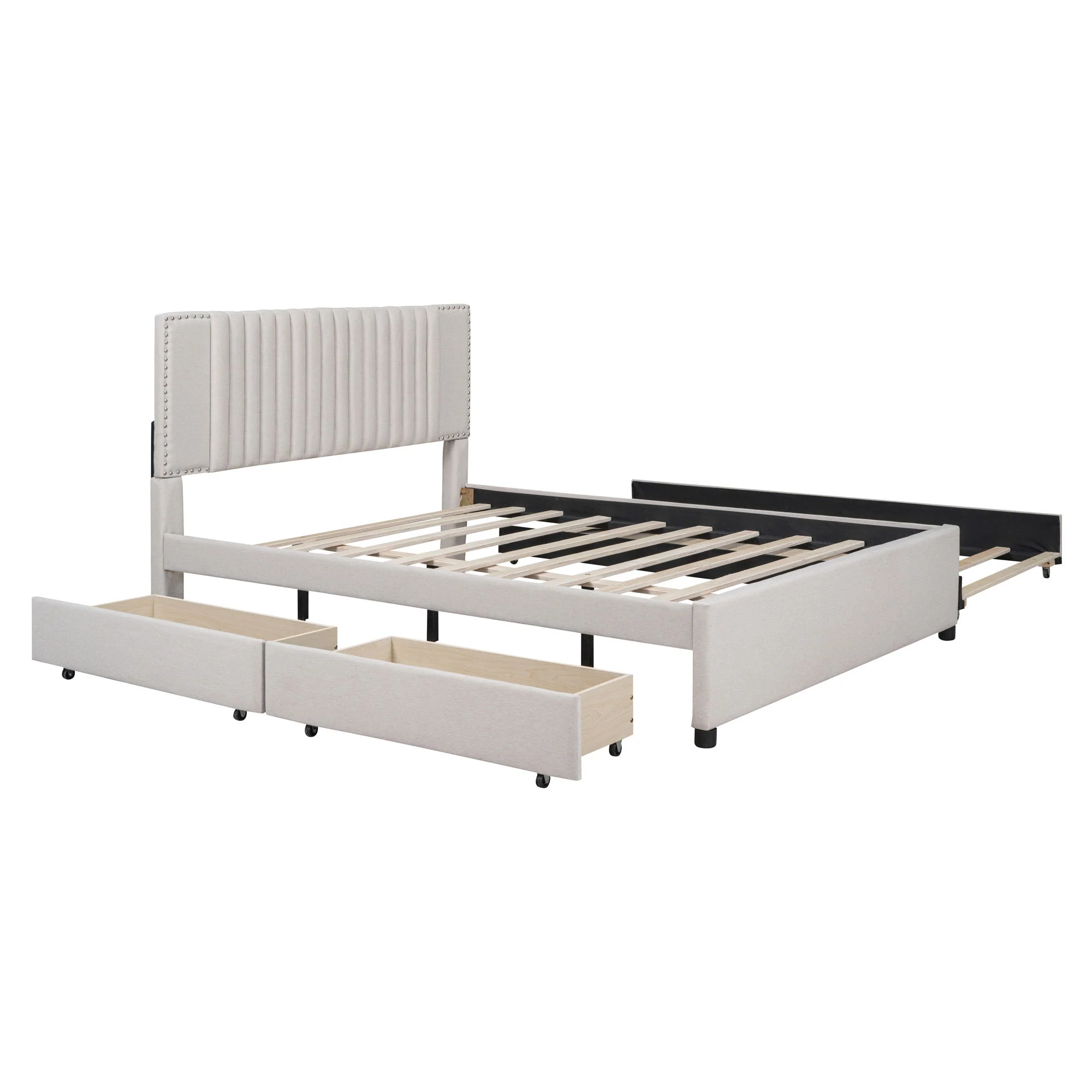 Upholstered Platform Bed With Drawers, Classic Headboard Design - Image 26