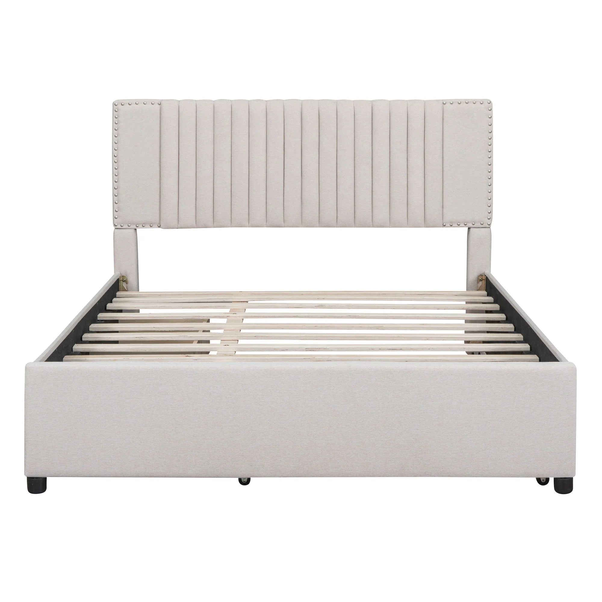 Upholstered Platform Bed With Drawers, Classic Headboard Design - Image 8