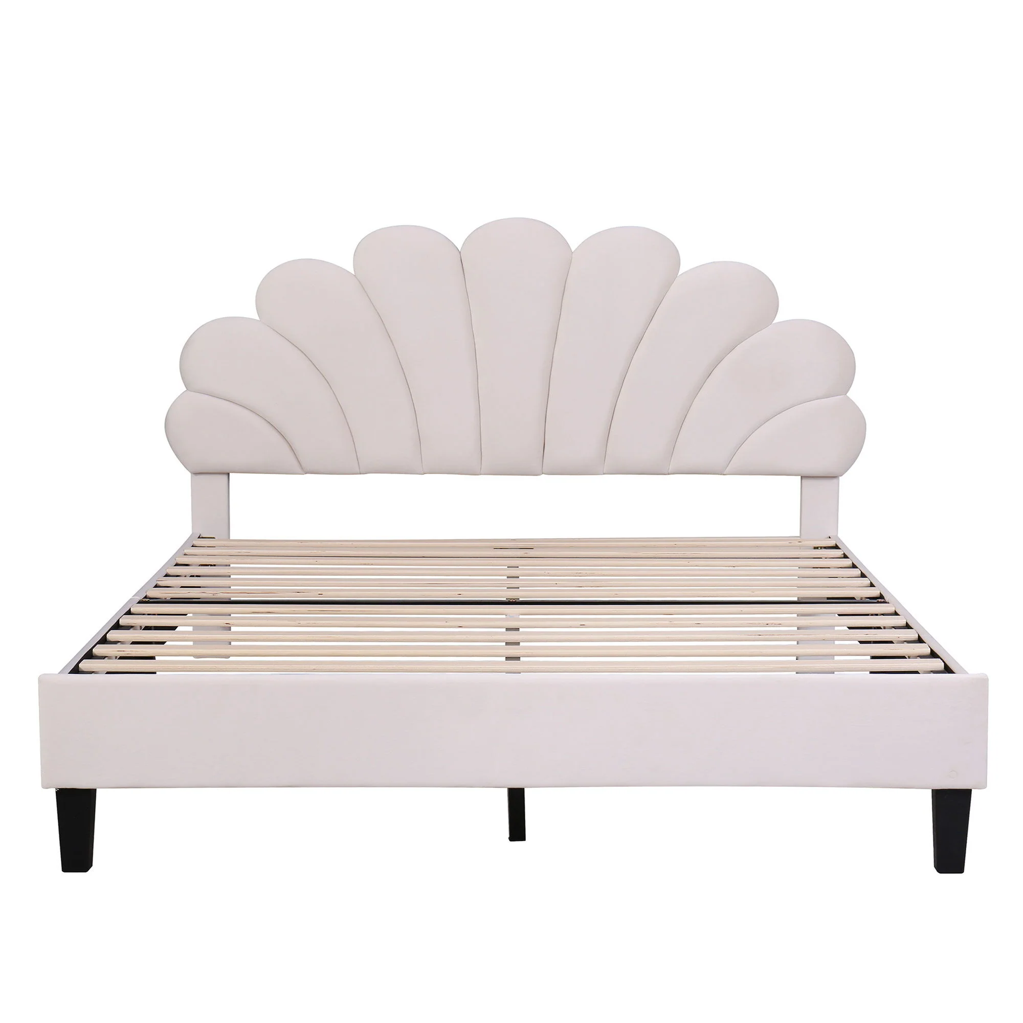 Upholstered Platform Bed With Flower Pattern Headboard - Image 35