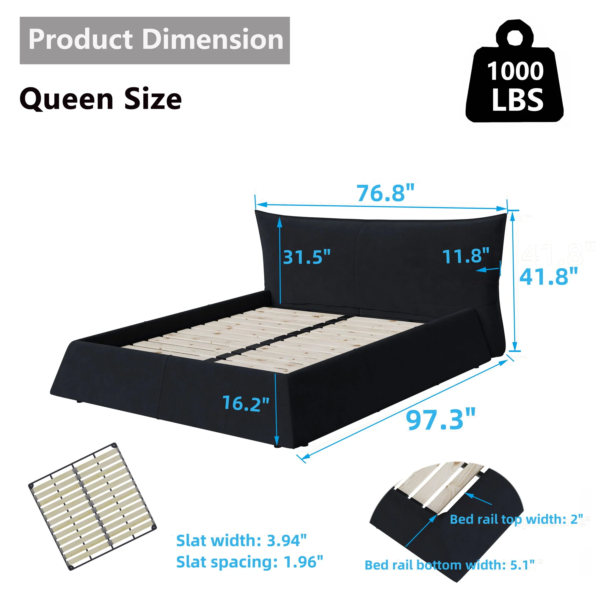 Upholstered Platform Bed With Special Shaped Headboard - Image 5