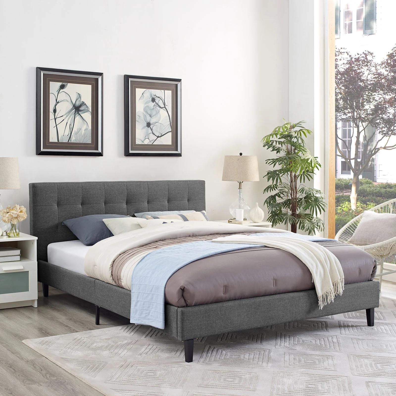 Upholstered Platform Bed with Tufted Headboard - Image 45