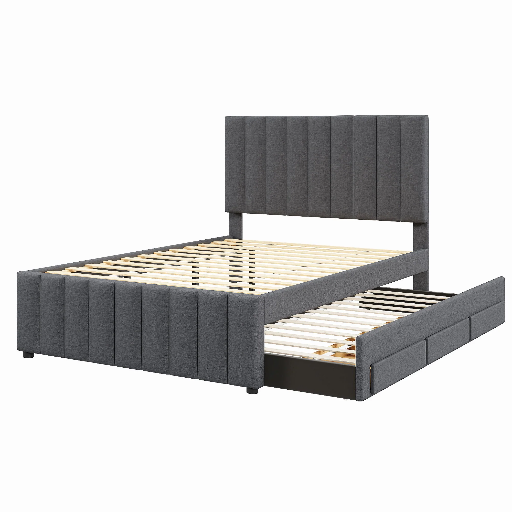 Upholstered Platform Bed With Twin Size Trundle And 3 Drawers - Image 3