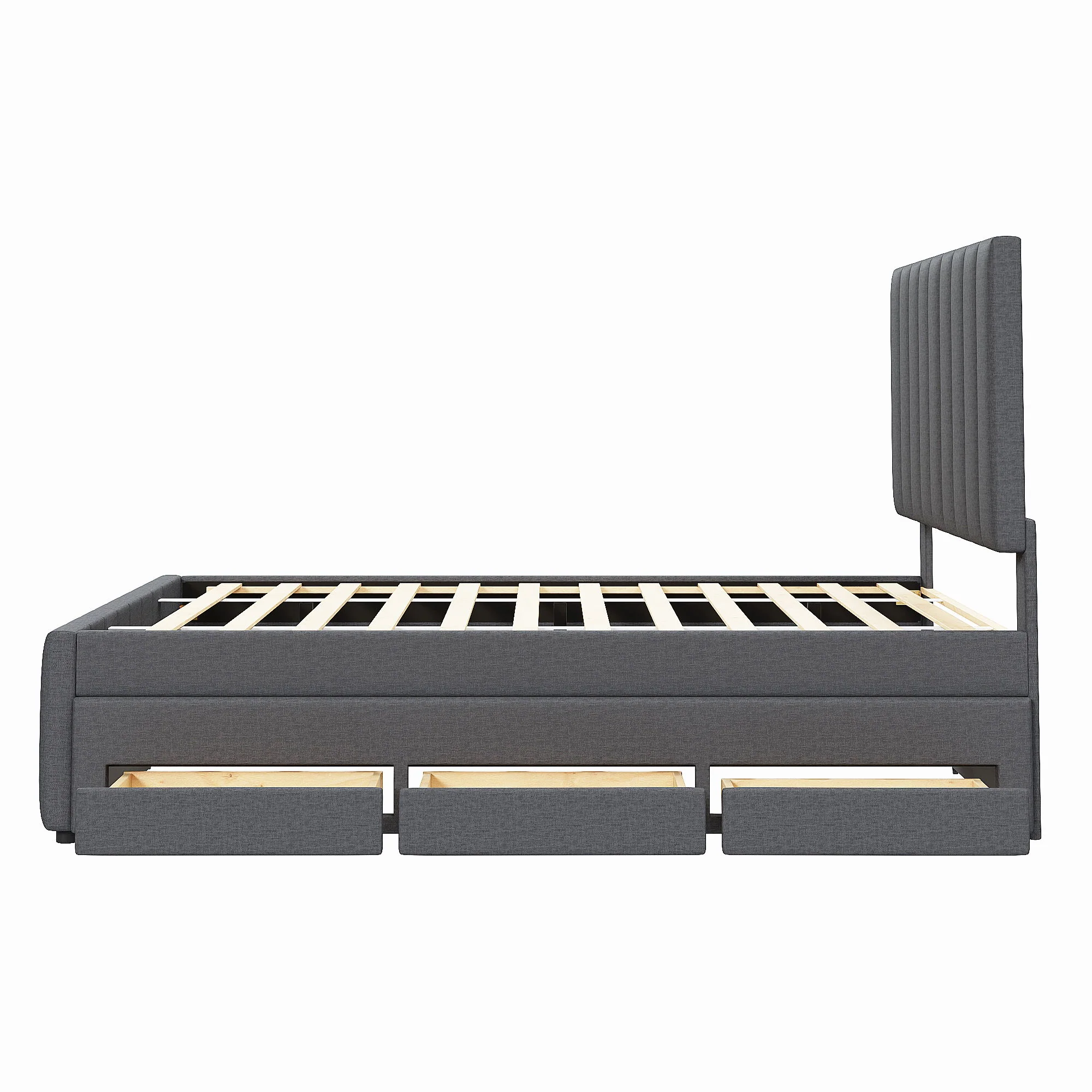 Upholstered Platform Bed With Twin Size Trundle And 3 Drawers - Image 7