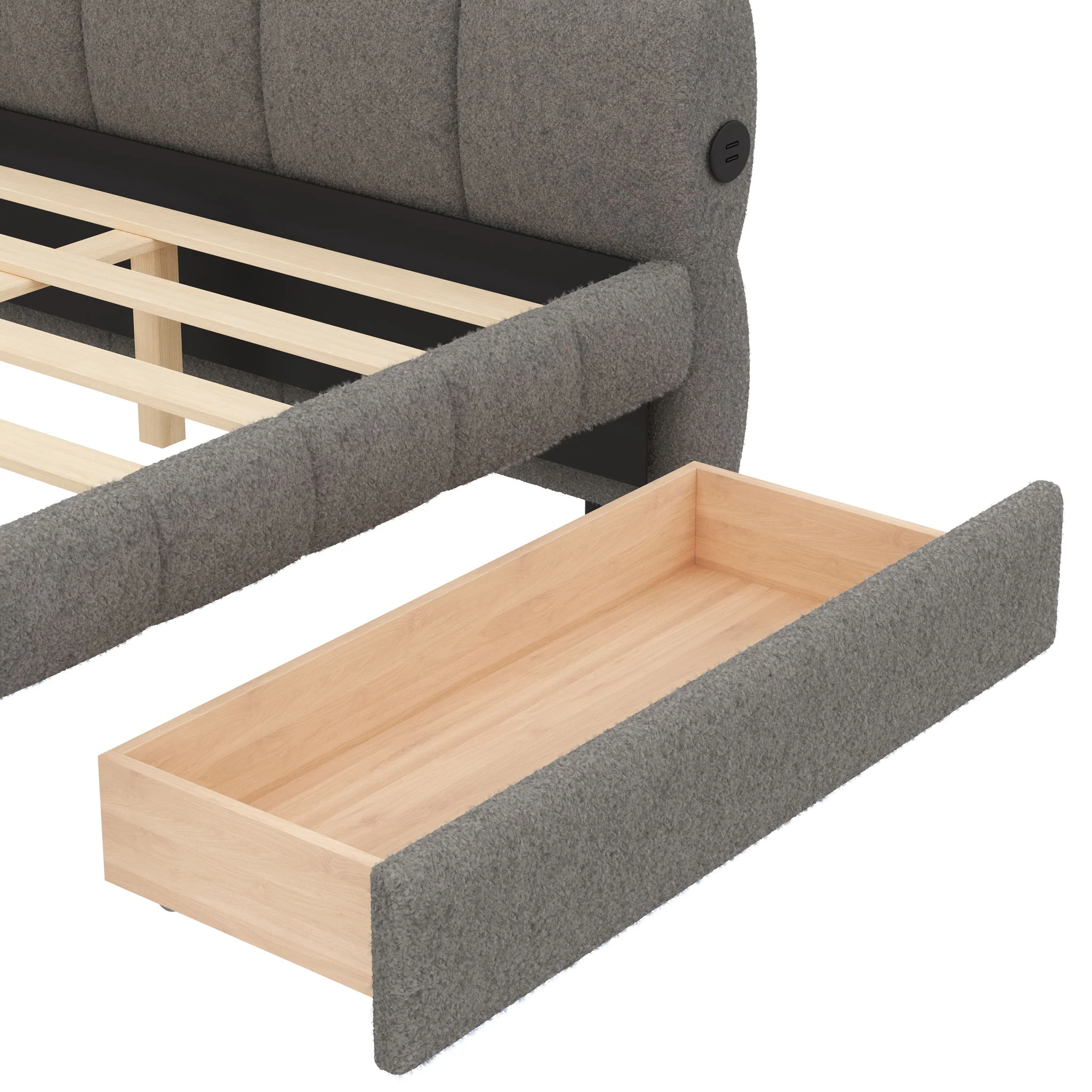 Upholstered Platform Bed With USB Charging And 2 Storage Drawers - Image 13