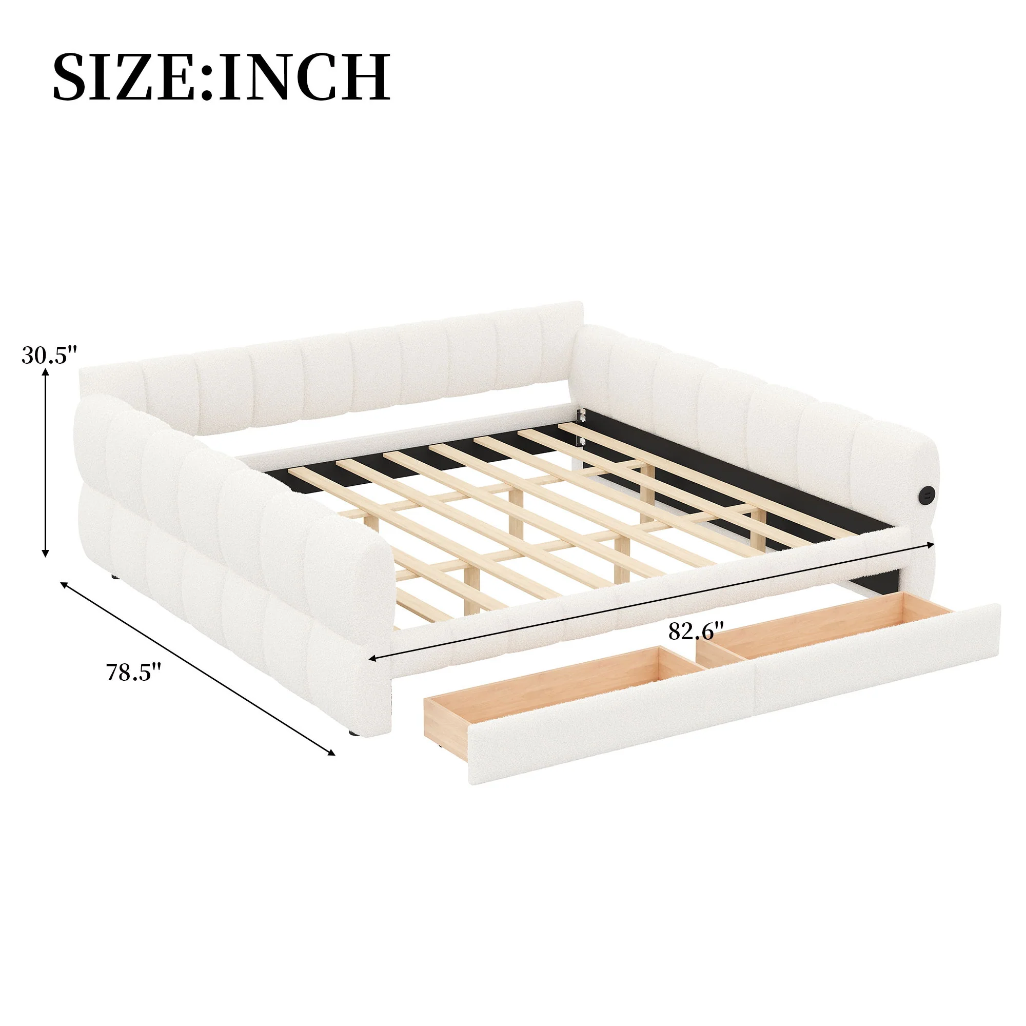 Upholstered Platform Bed With USB Charging And 2 Storage Drawers - Image 4
