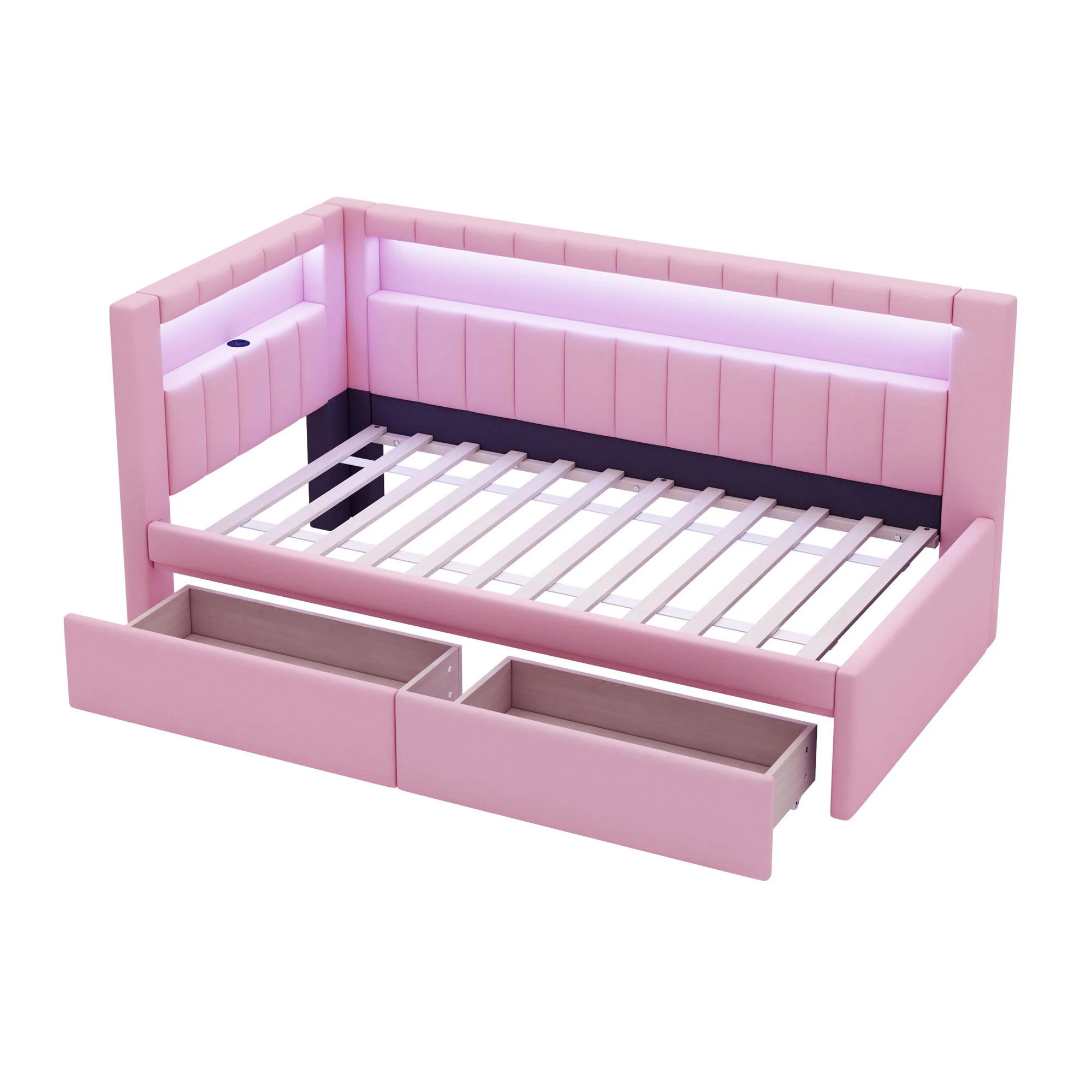 Upholstered Platform Bed With USB Ports And LED Belt - Image 2