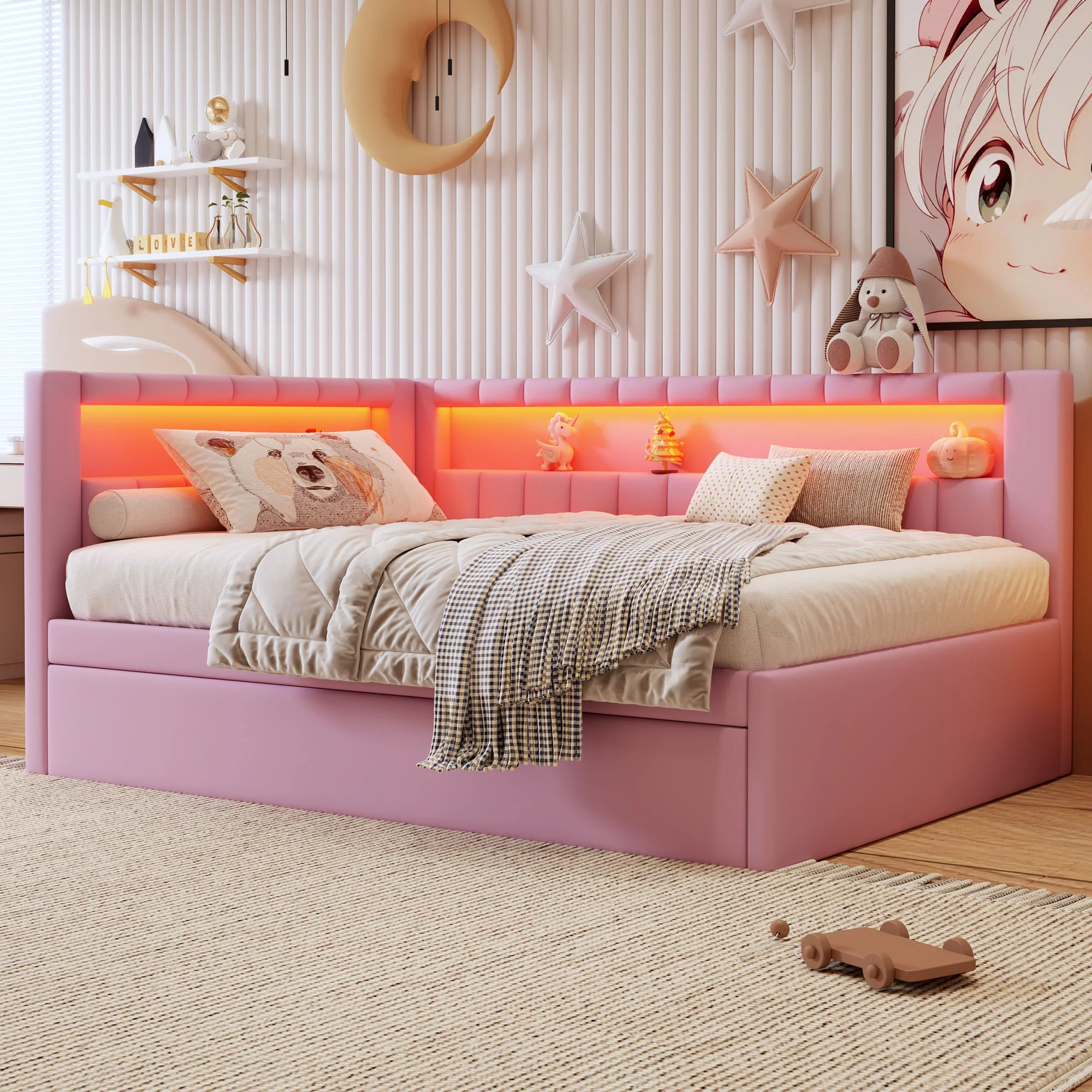 Upholstered Platform Bed With USB Ports And LED Belt - Image 23