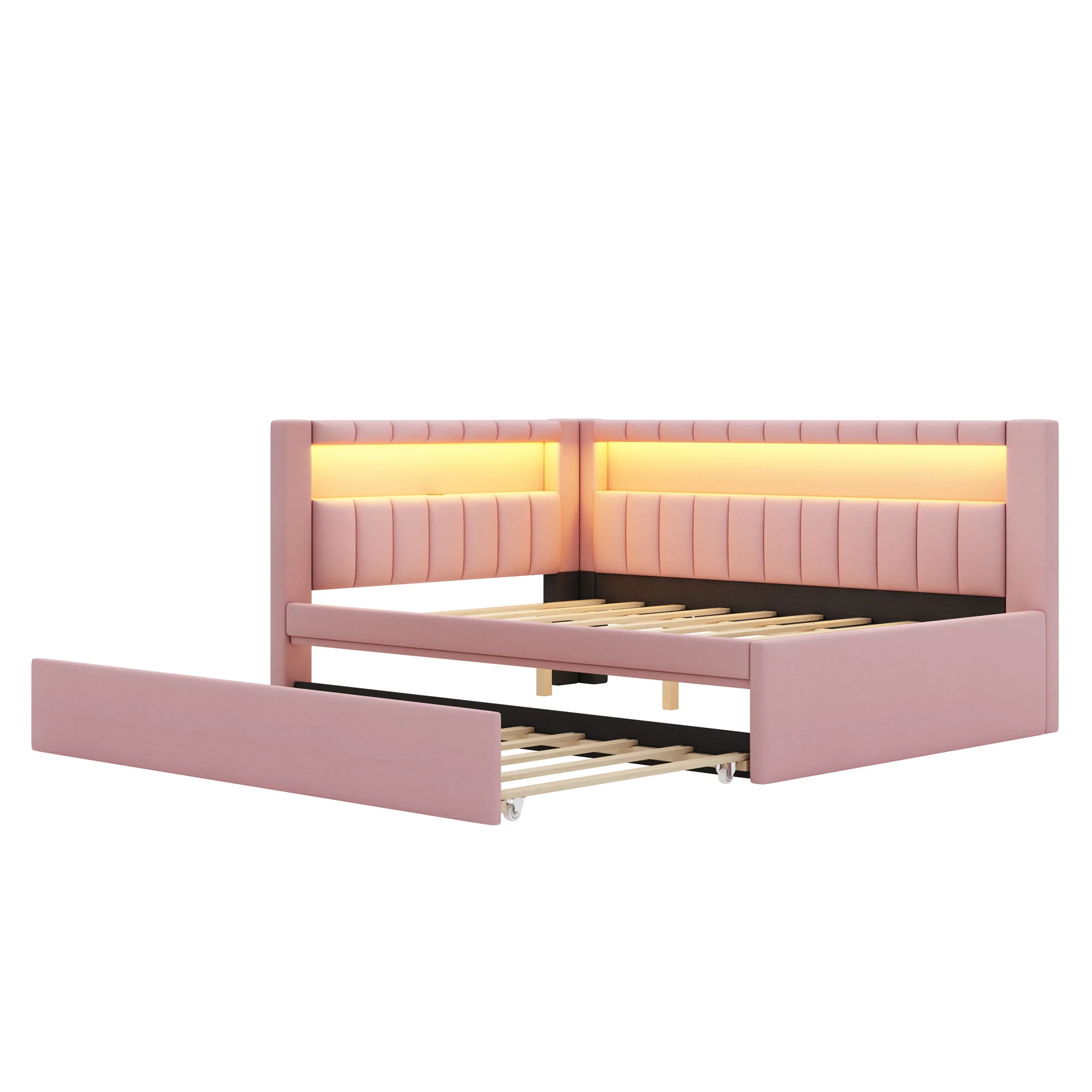 Upholstered Platform Bed With USB Ports And LED Belt - Image 40