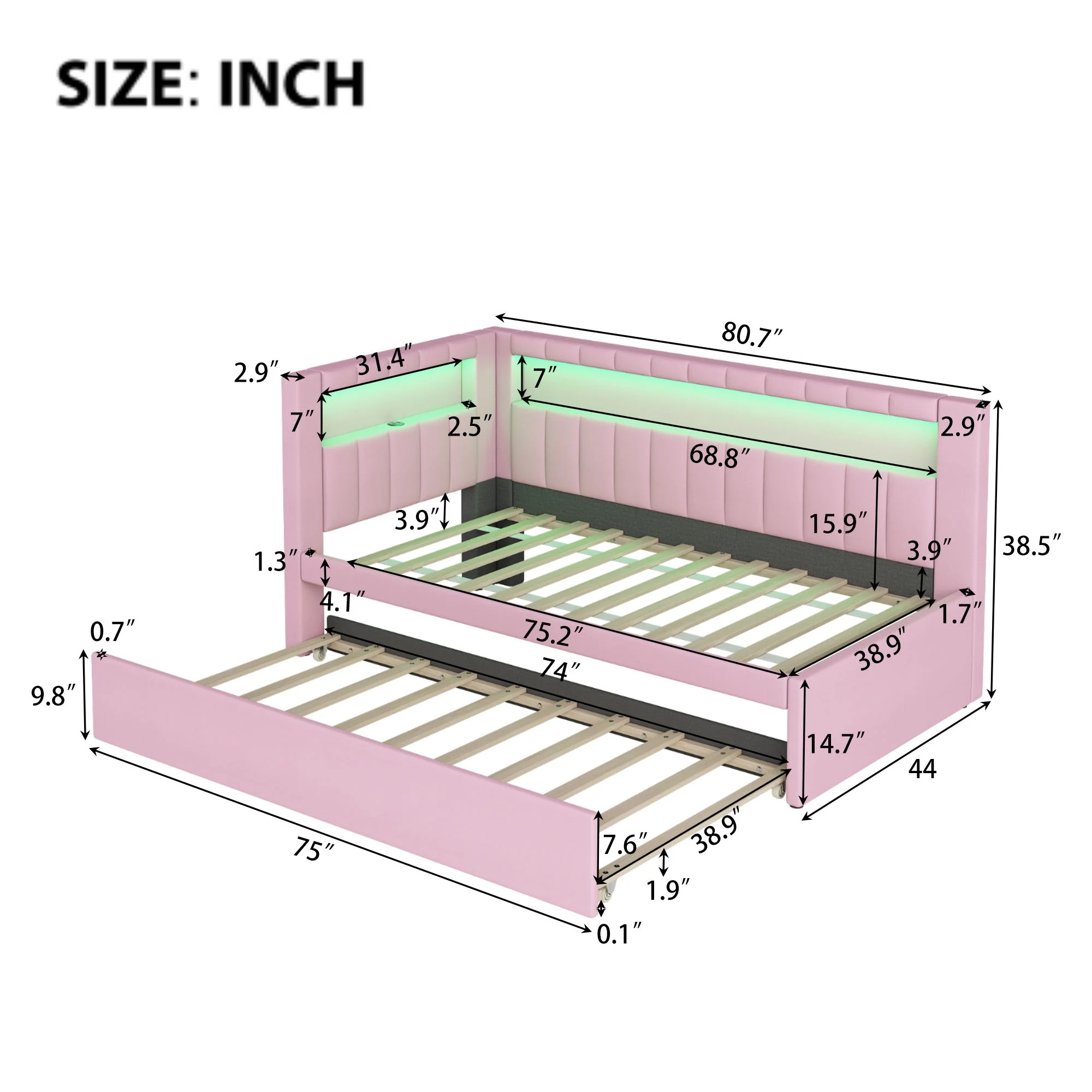 Upholstered Platform Bed With USB Ports And LED Belt - Image 46