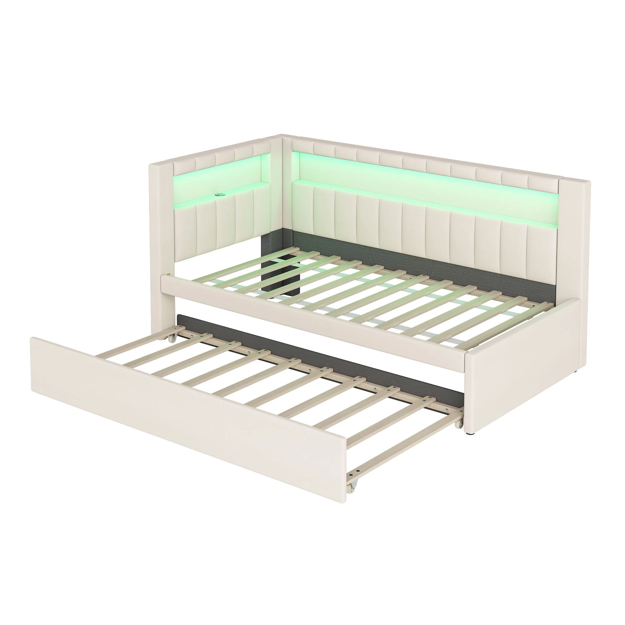 Upholstered Platform Bed With USB Ports And LED Belt - Image 5
