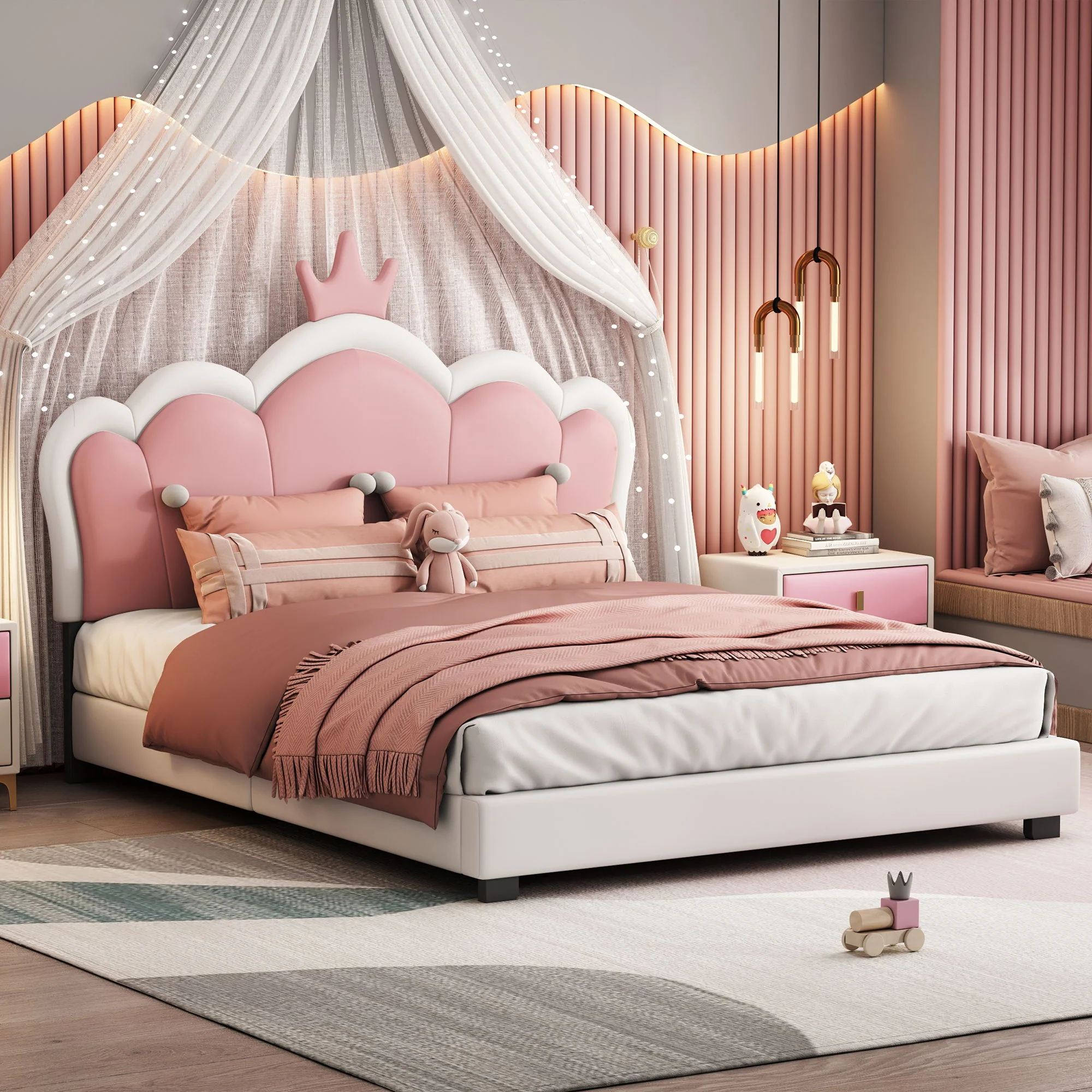 Upholstered Princess Platform Bed With Crown Headboard - Image 8