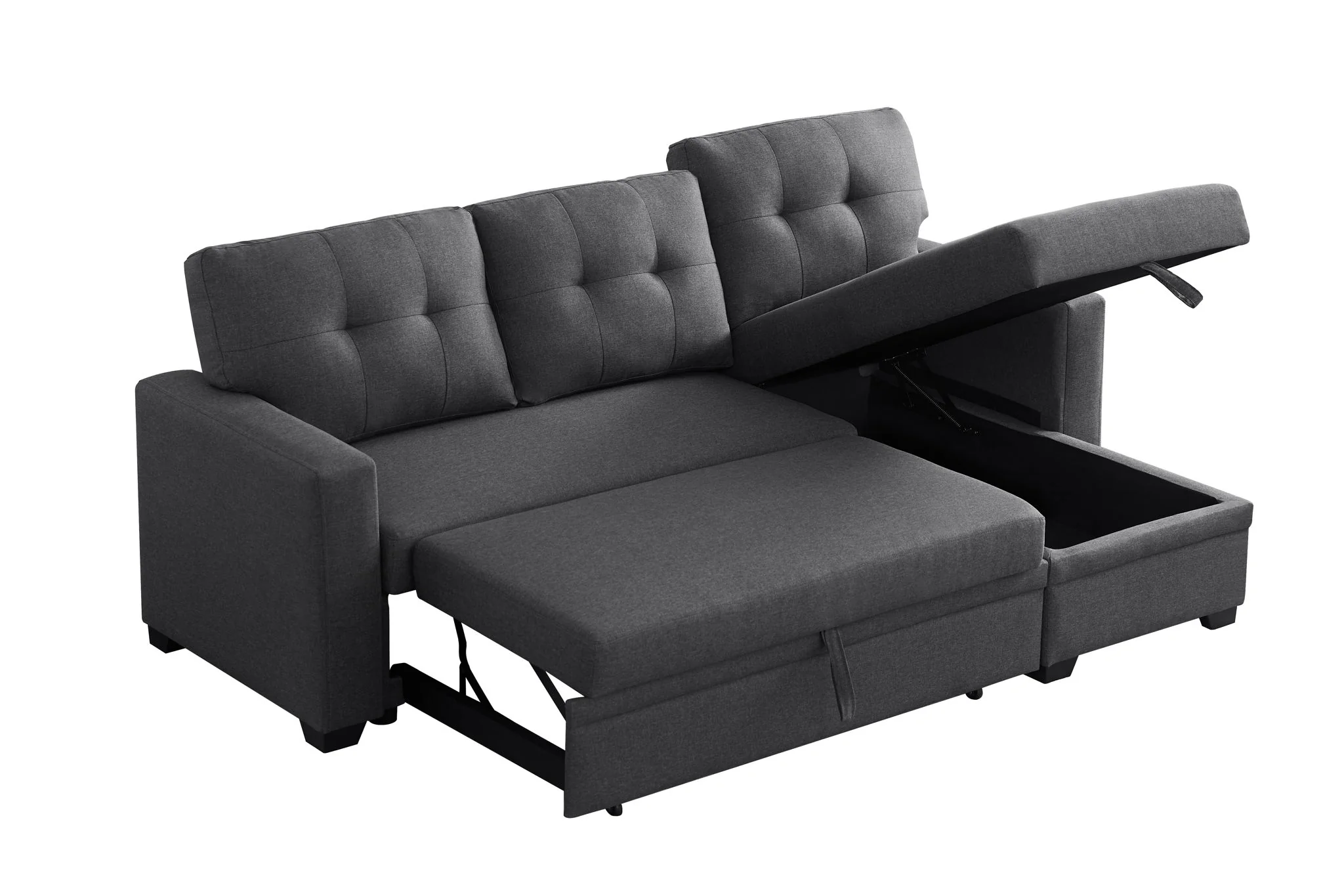 Upholstered Pull Out Sectional Sofa With Chaise - Image 14
