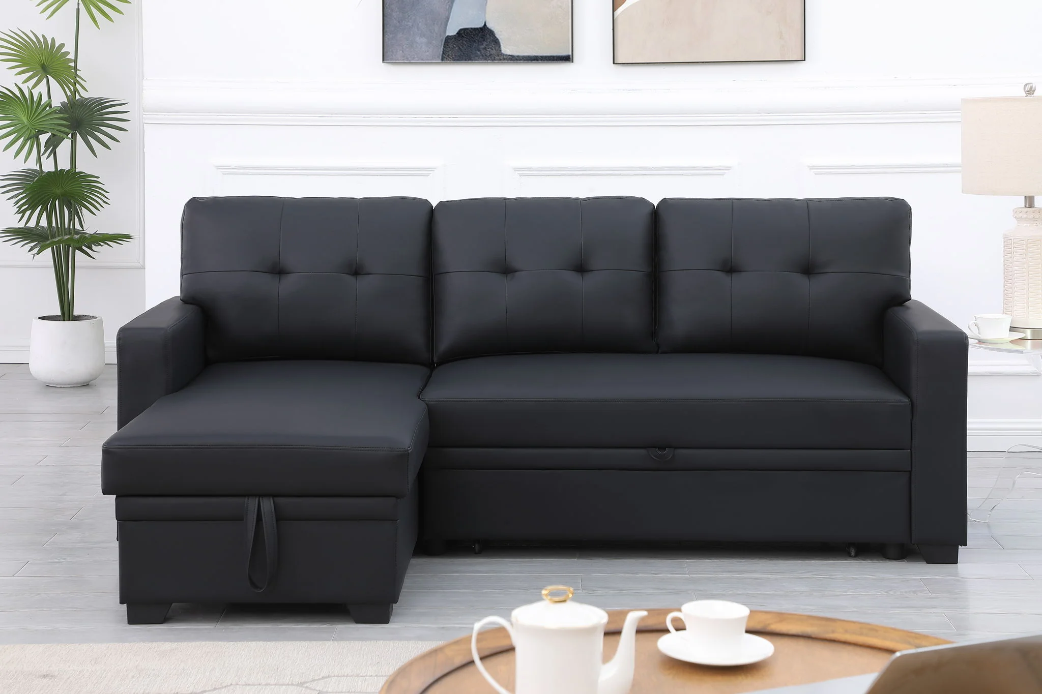 Upholstered Pull Out Sectional Sofa With Chaise - Image 42