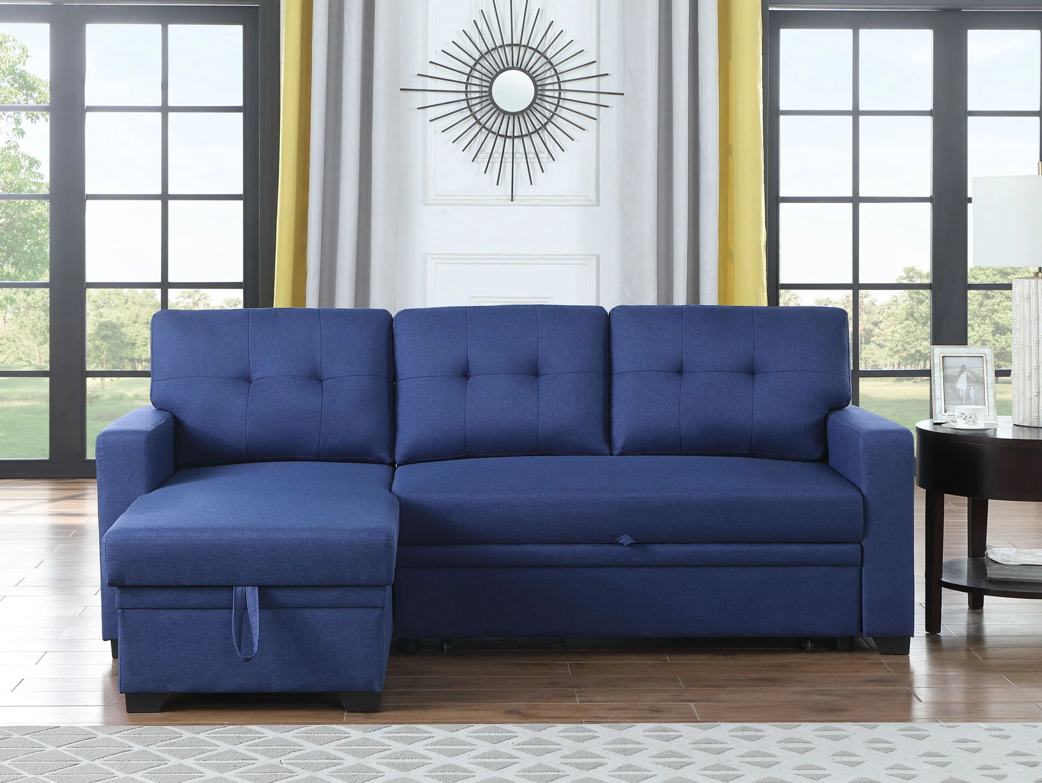 Upholstered Pull Out Sectional Sofa With Chaise - Image 54