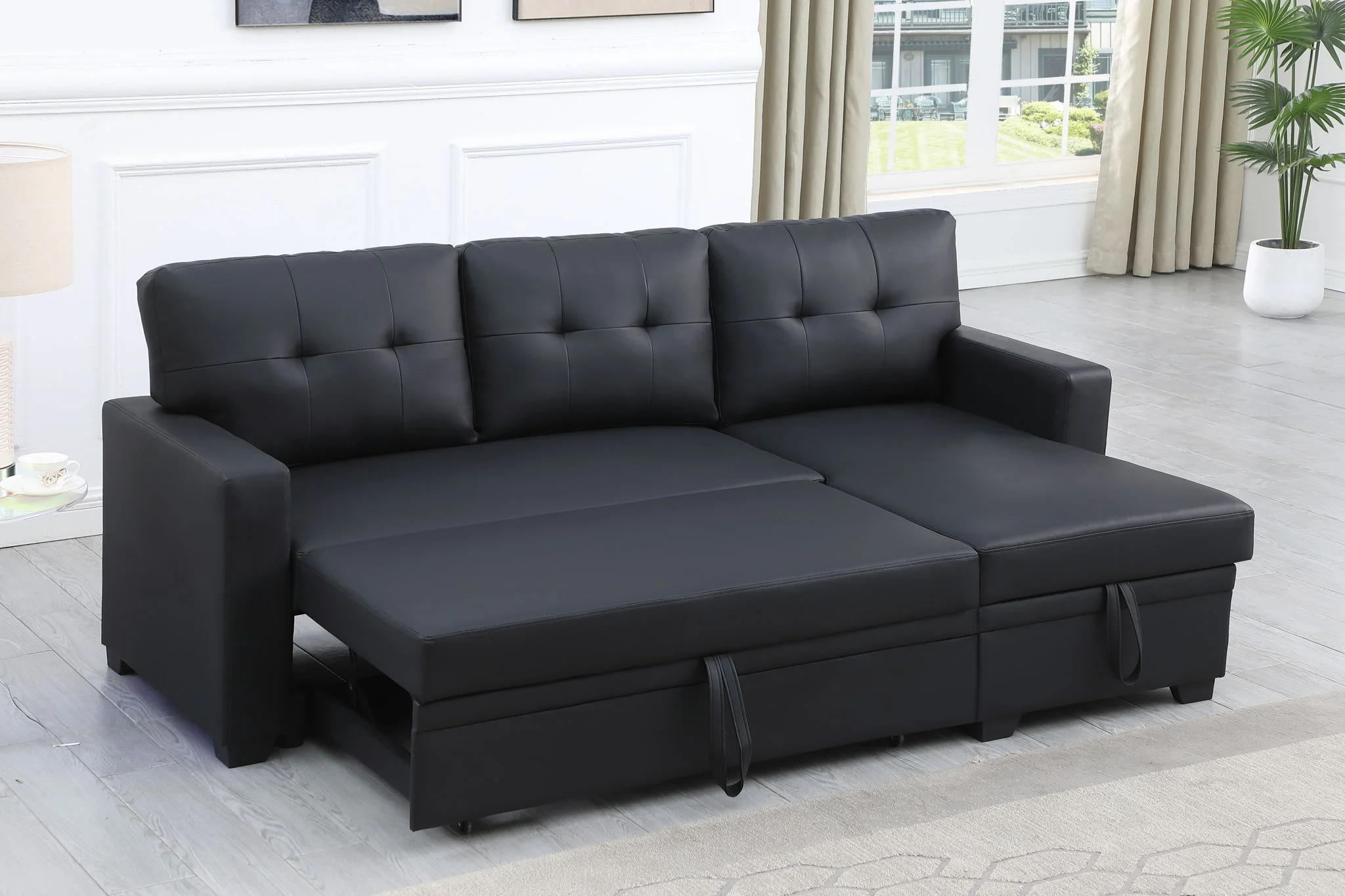 Upholstered Pull Out Sectional Sofa With Chaise - Image 7