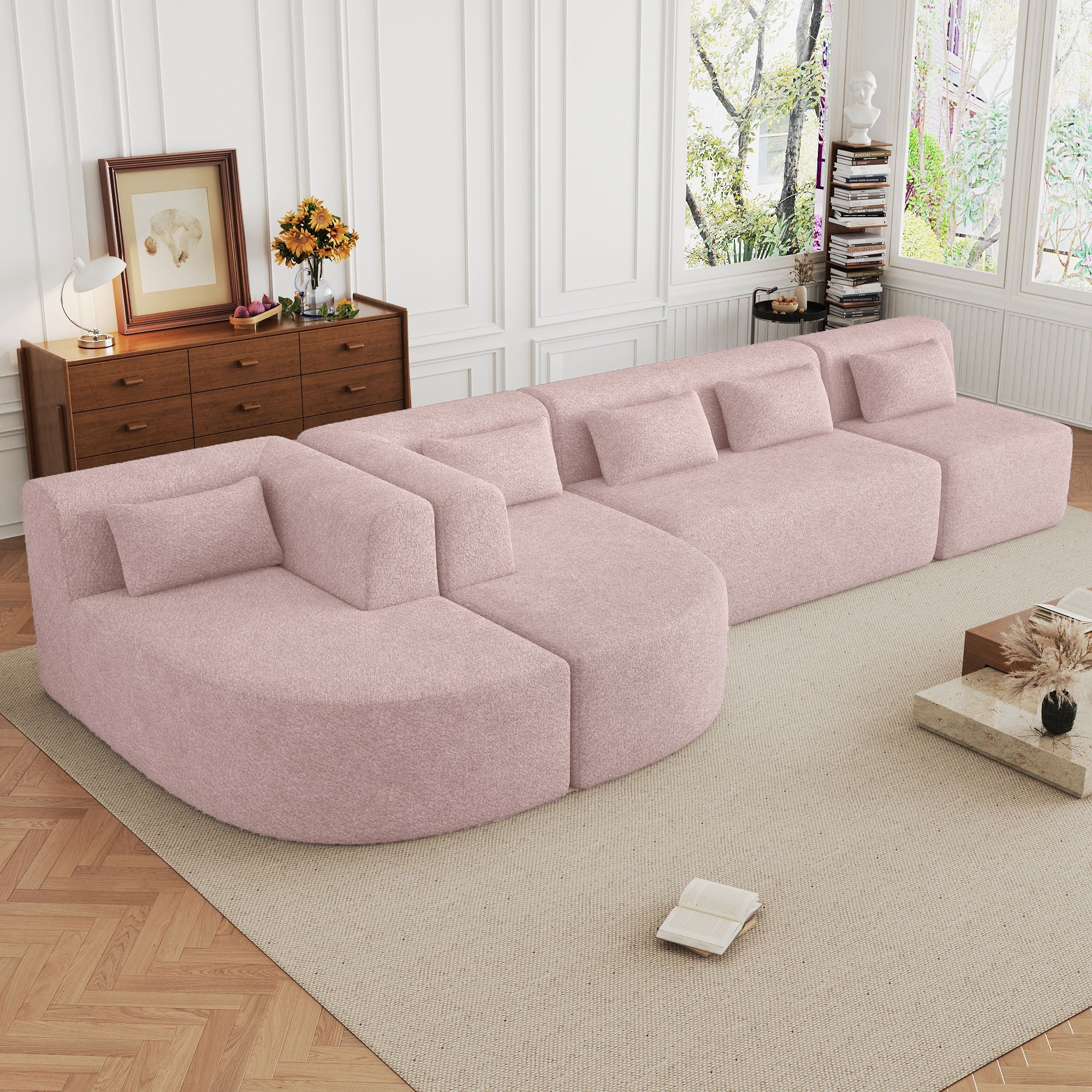 Upholstered Sofa Free Combined Sofa Couch With 2 Chaise Lounge And Five Back Pillows For Living Room - Image 7