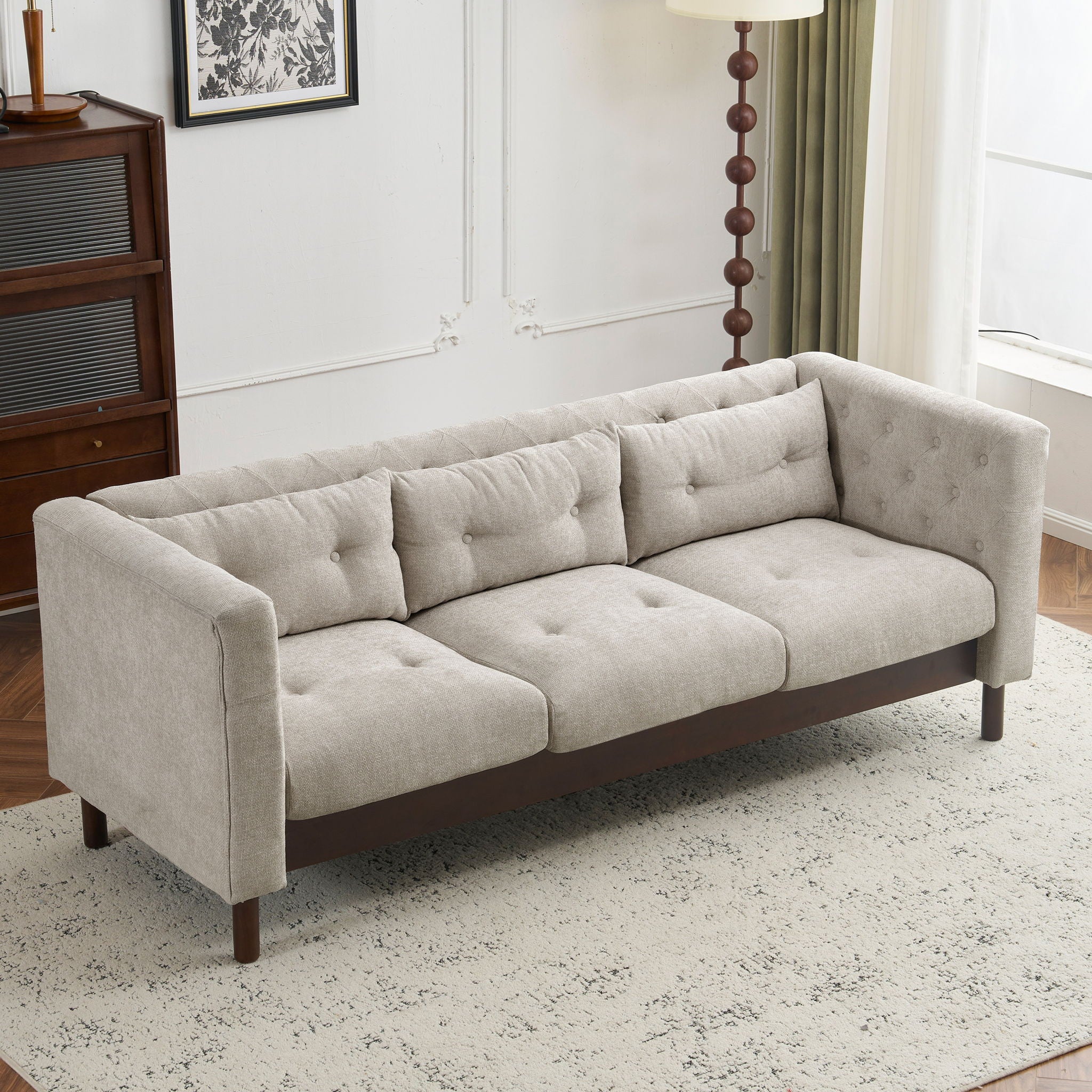 Upholstered Sofa Modern 3 Seater Sofa Couch With Tufted Design For Living Room - Image 6