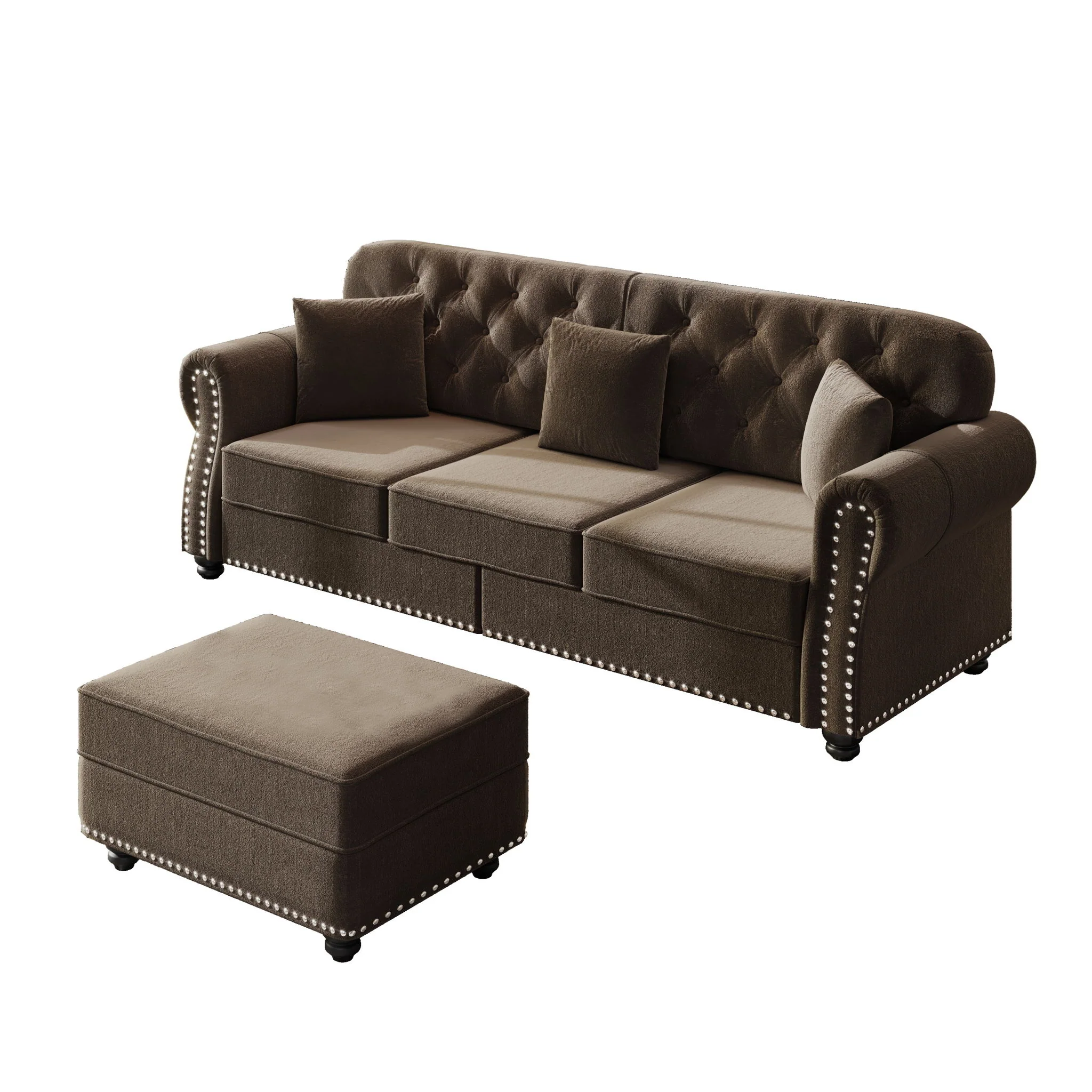 Upholstered Sofa Set With Nailhead Trim And Rolled Armrests, Includes Pillows - Image 17