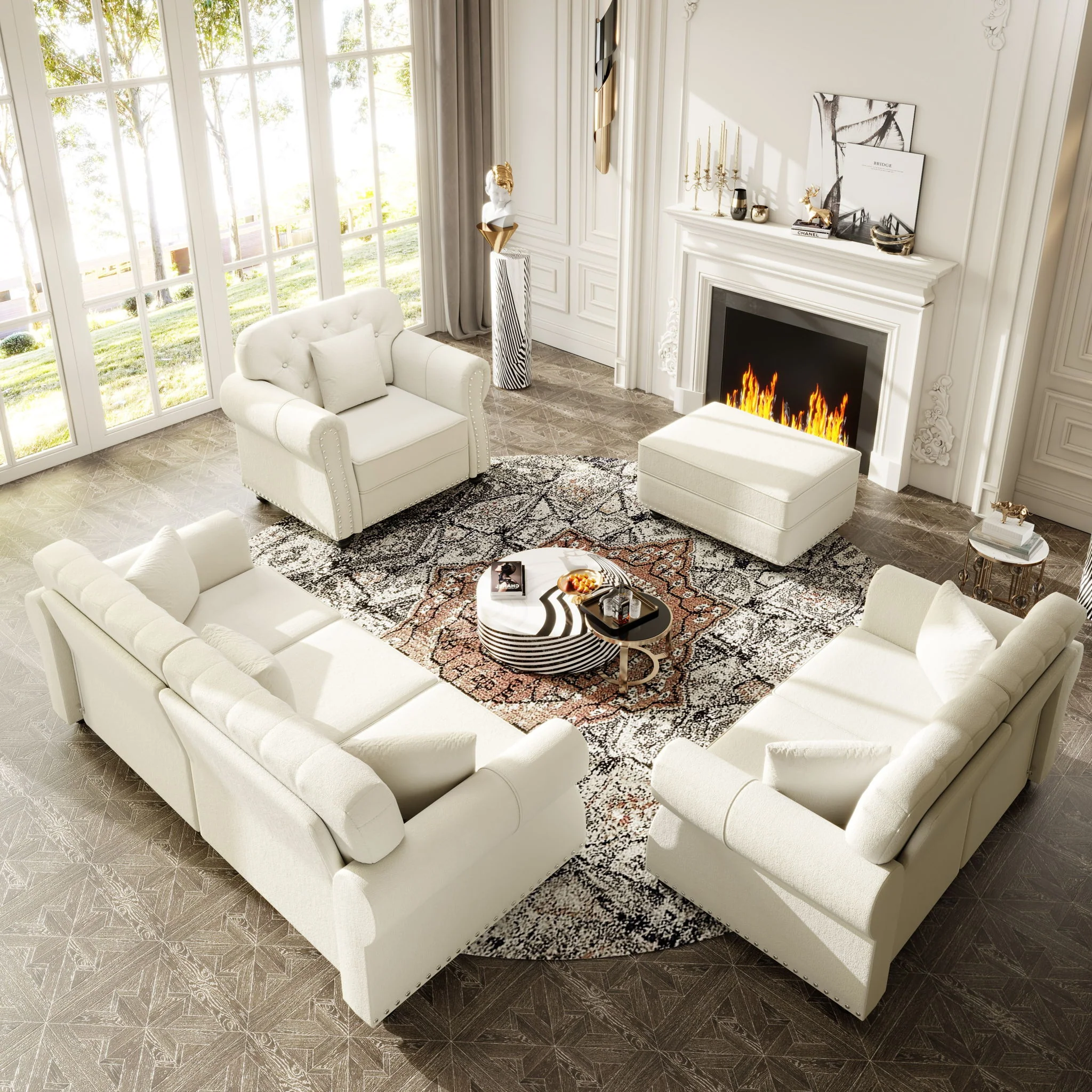 Upholstered Sofa Set With Nailhead Trim And Rolled Armrests, Includes Pillows - Image 23