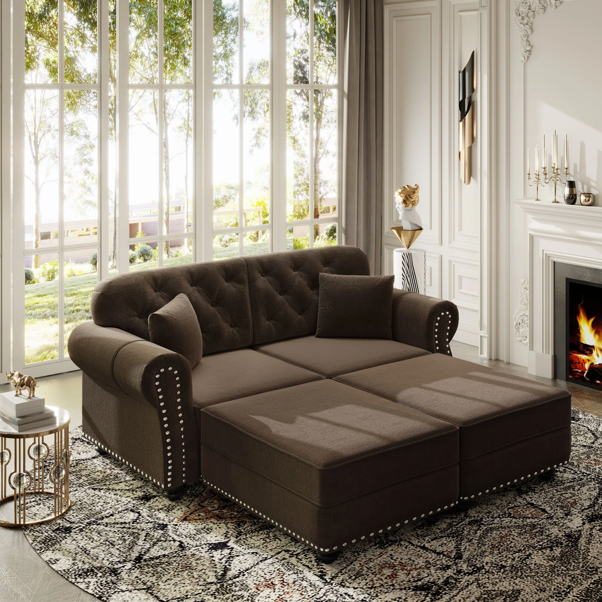 Upholstered Sofa Set With Nailhead Trim And Rolled Armrests, Includes Pillows - Image 53
