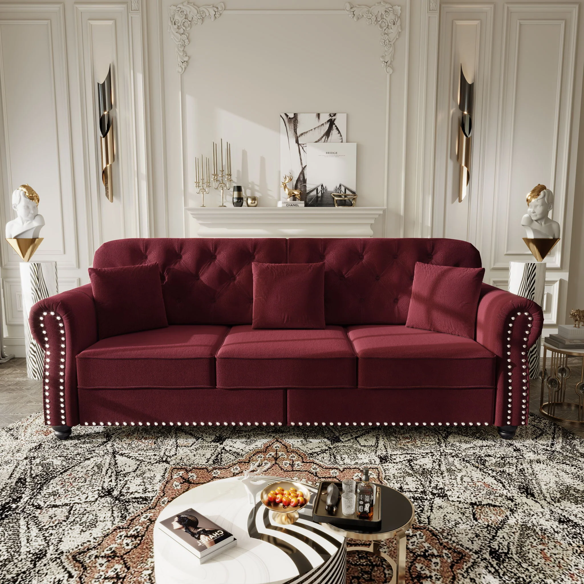 Upholstered Sofa Set With Nailhead Trim And Rolled Armrests, Includes Pillows - Image 58