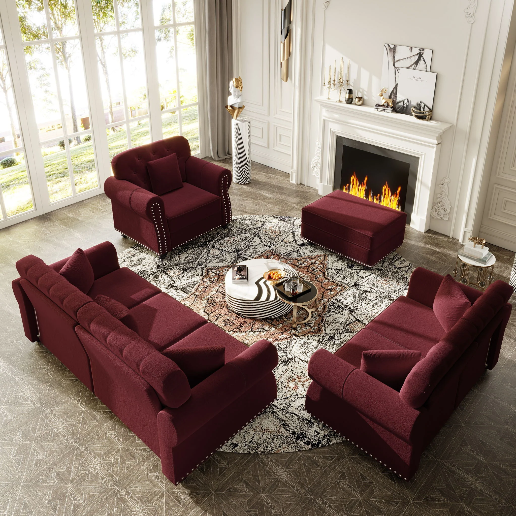 Upholstered Sofa Set With Nailhead Trim And Rolled Armrests, Includes Pillows - Image 77