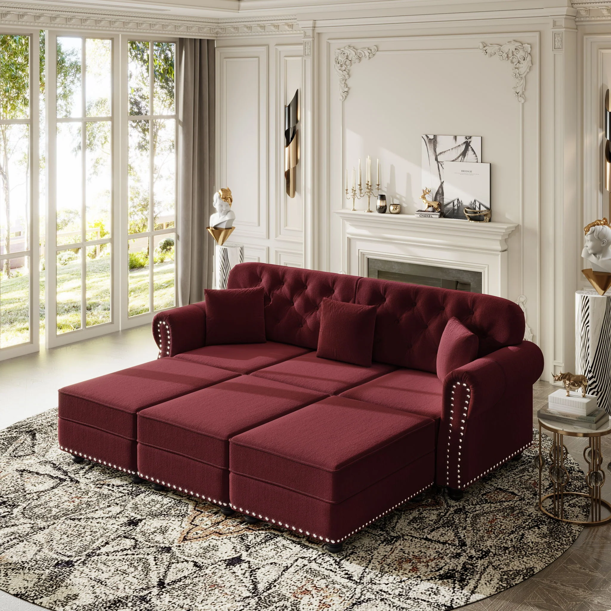Upholstered Sofa Set With Nailhead Trim And Rolled Armrests, Includes Pillows - Image 79