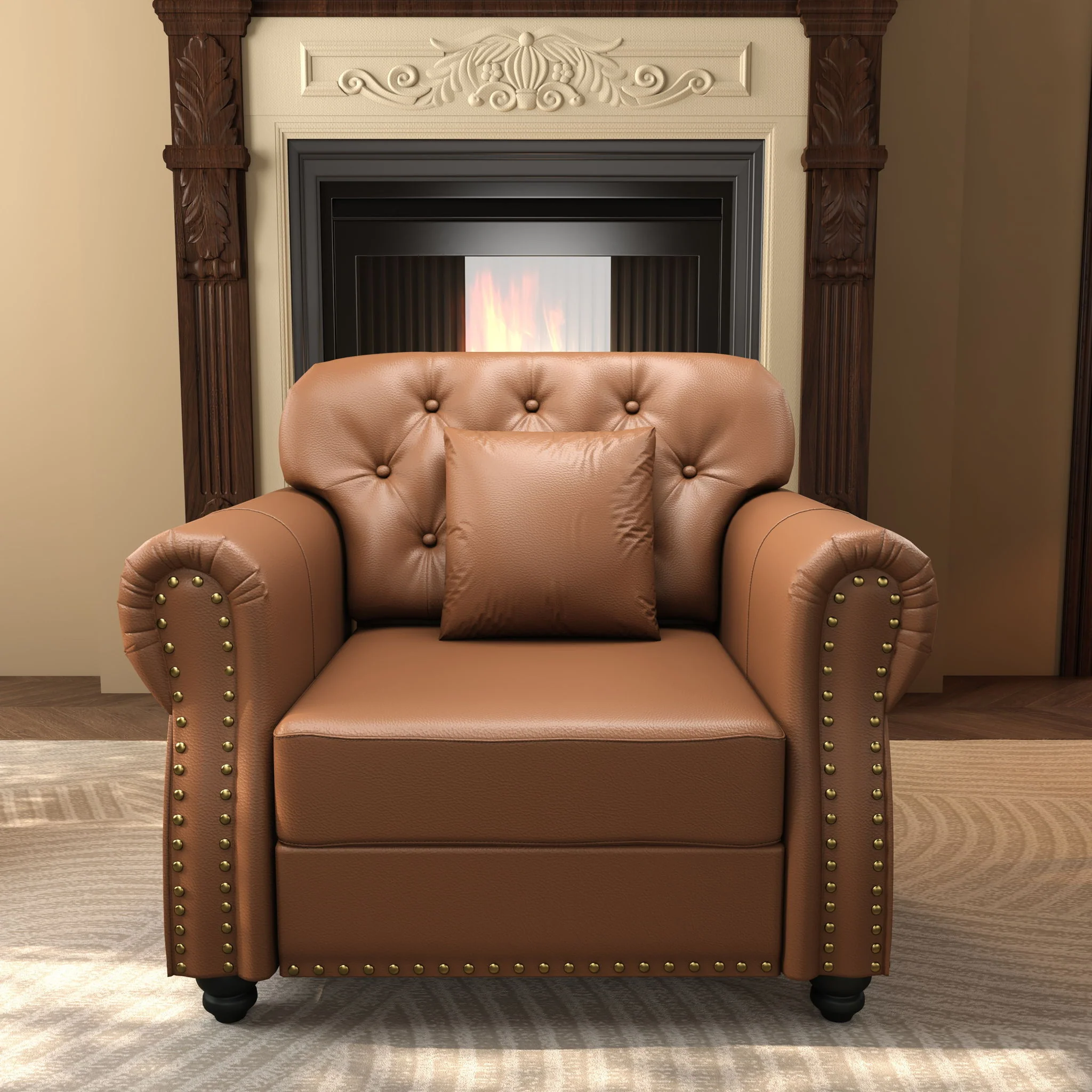 Upholstered Sofa With Nailhead Trim, Rolled Armrests With Ottoman - Image 25