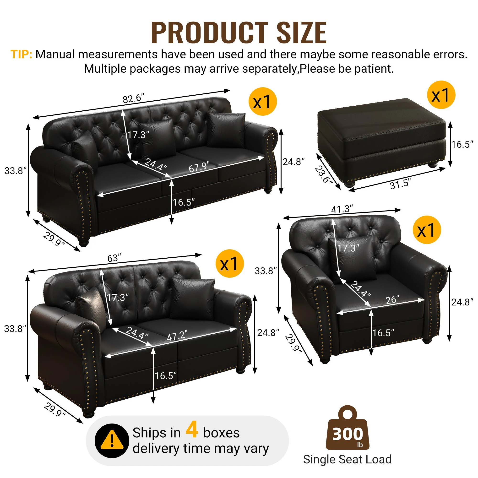 Upholstered Sofa With Nailhead Trim, Rolled Armrests With Ottoman - Image 56