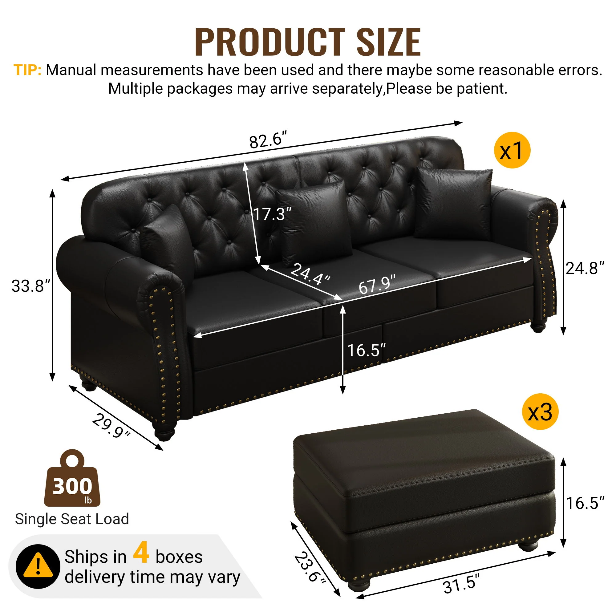 Upholstered Sofa With Nailhead Trim, Rolled Armrests With Ottoman - Image 63