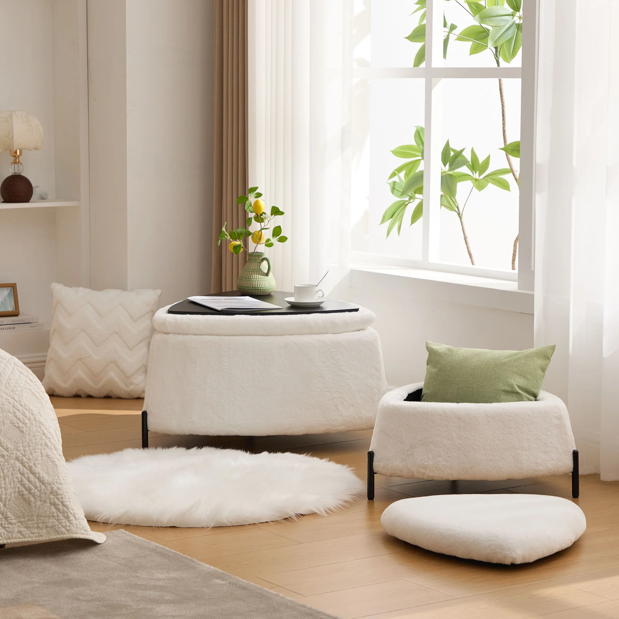 Upholstered Storage Ottoman Set With Reversible Lid - Image 4