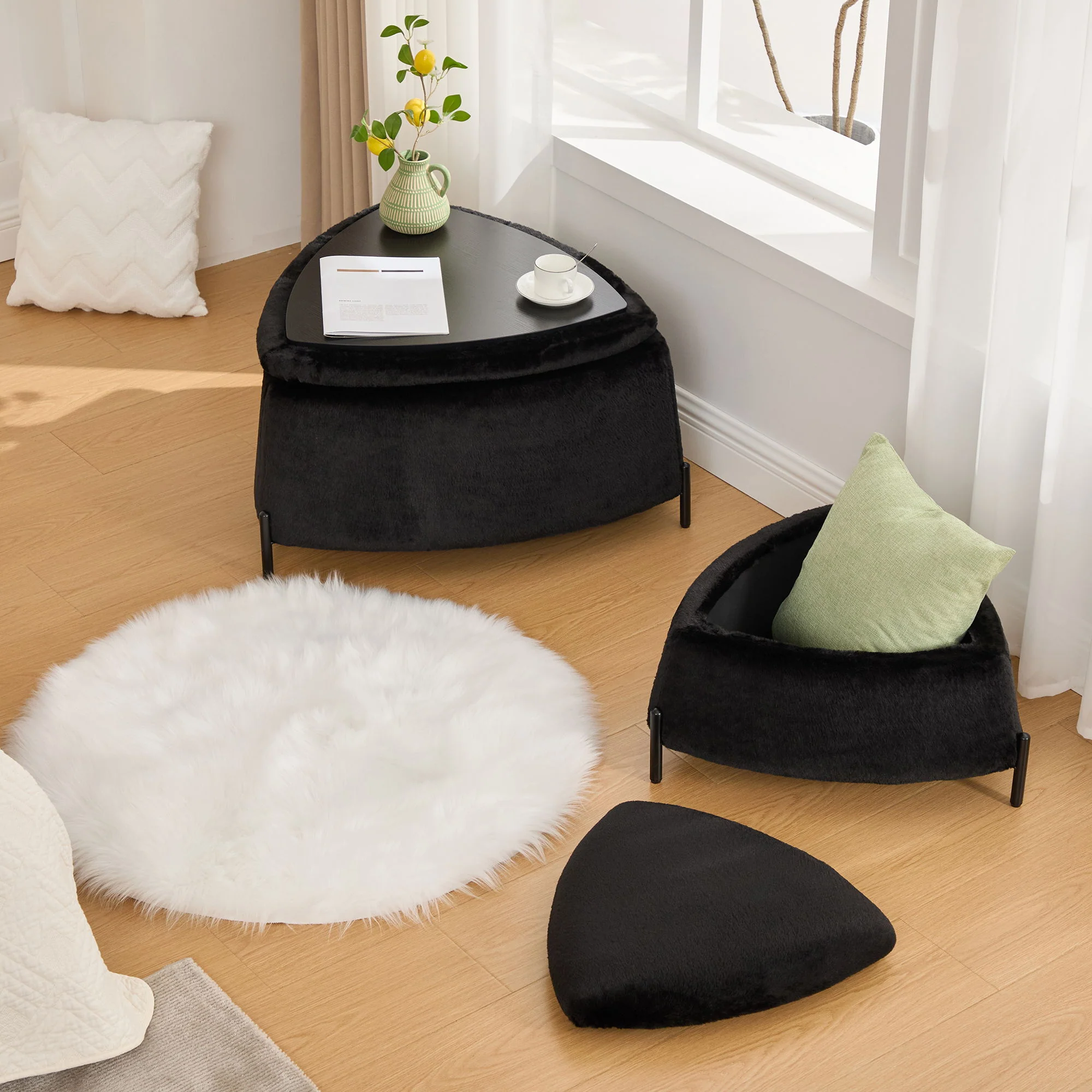 Upholstered Storage Ottoman Set With Reversible Lid - Image 7