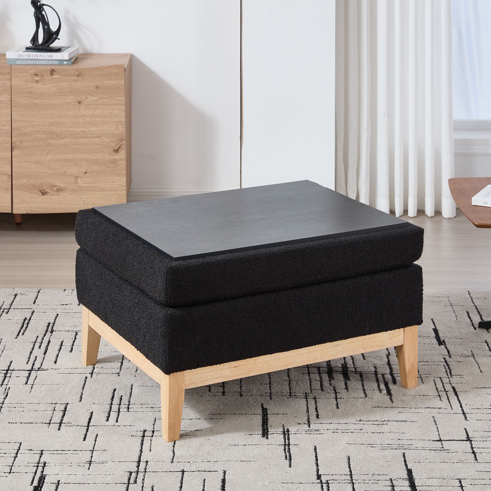 Upholstered Storage Ottoman With Reversible Lid Coffee Table, Foot Stool - Image 5