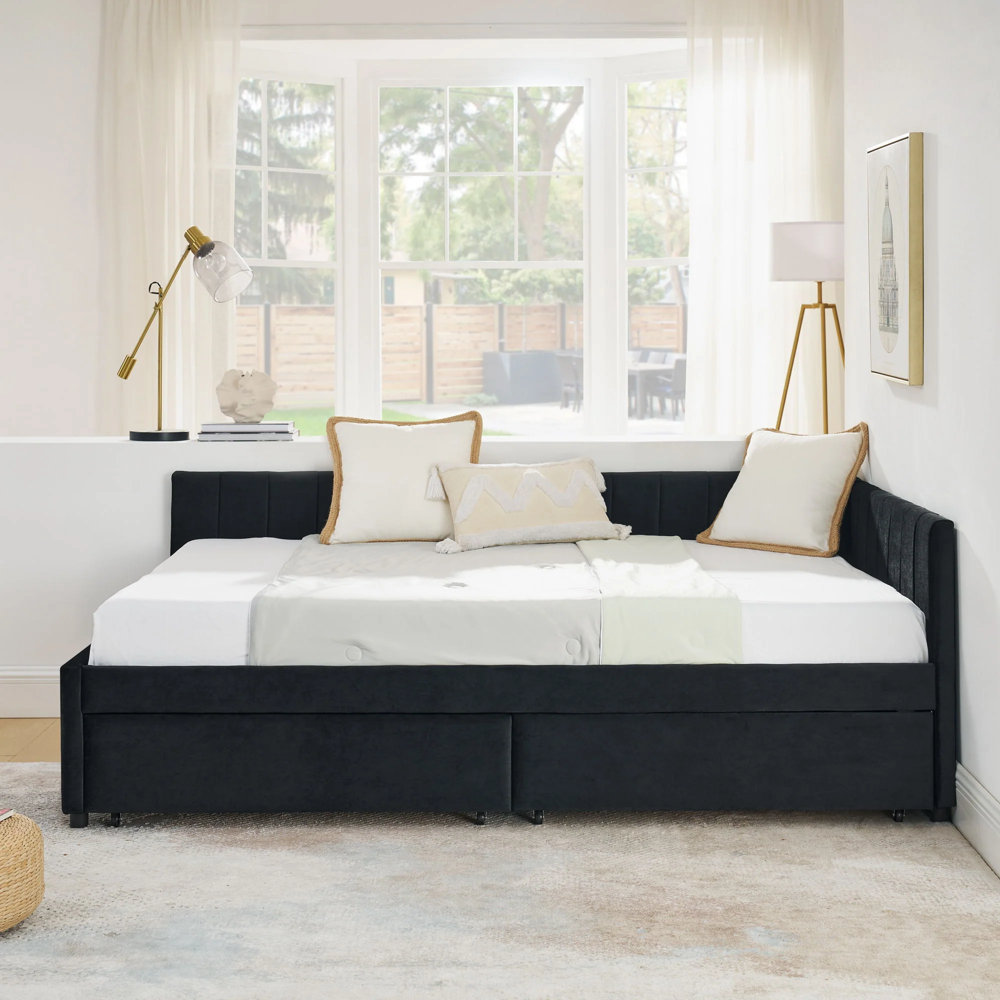 Upholstered Tufted Daybed Frame With Storage Drawers - Image 5