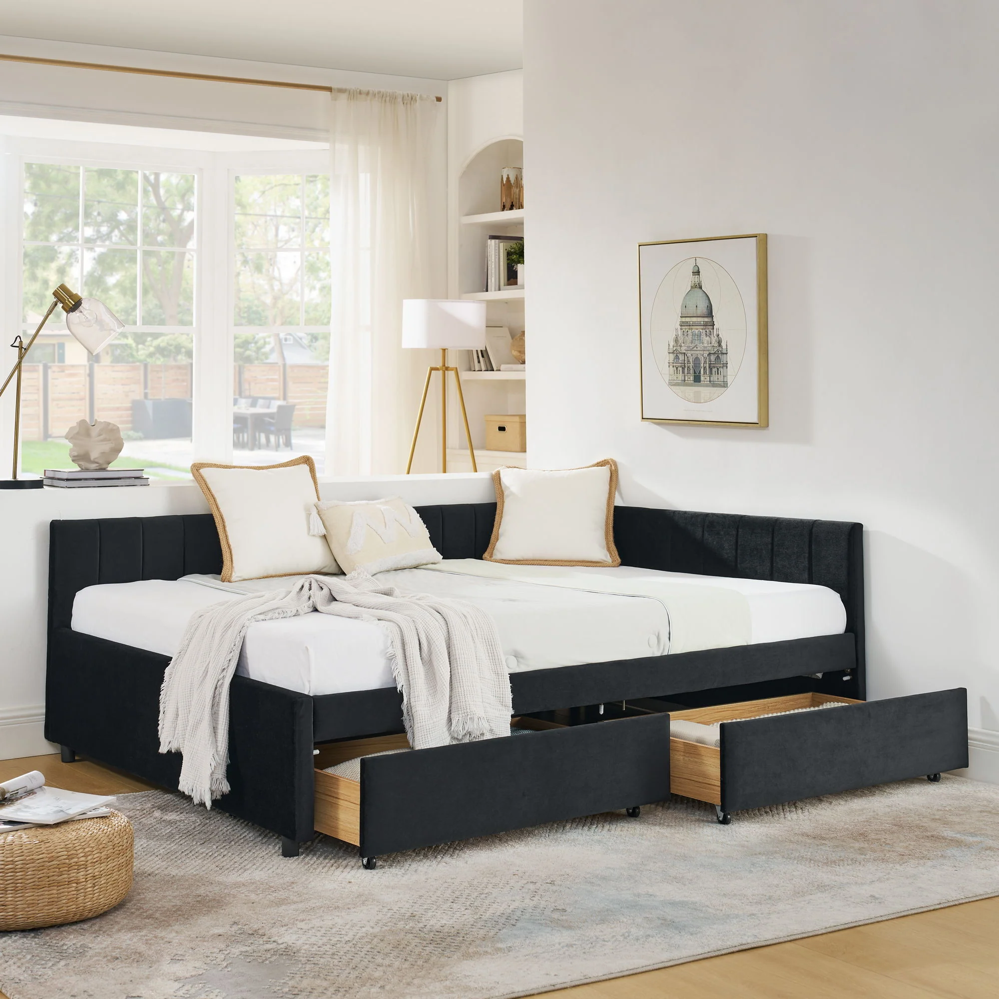 Upholstered Tufted Daybed Frame With Storage Drawers - Image 9