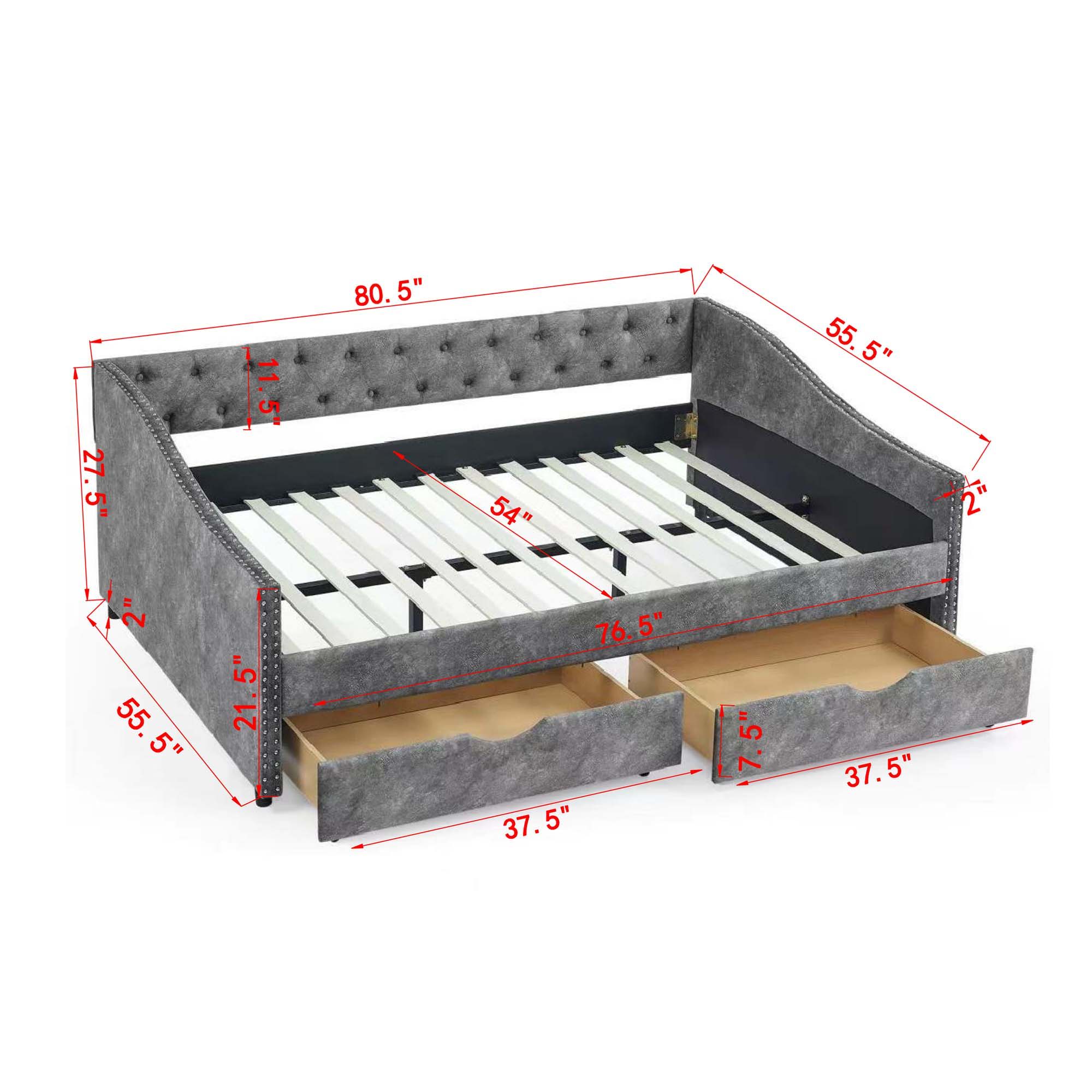 Upholstered Tufted Daybed With 2 Drawers, Waved Arms - Image 19