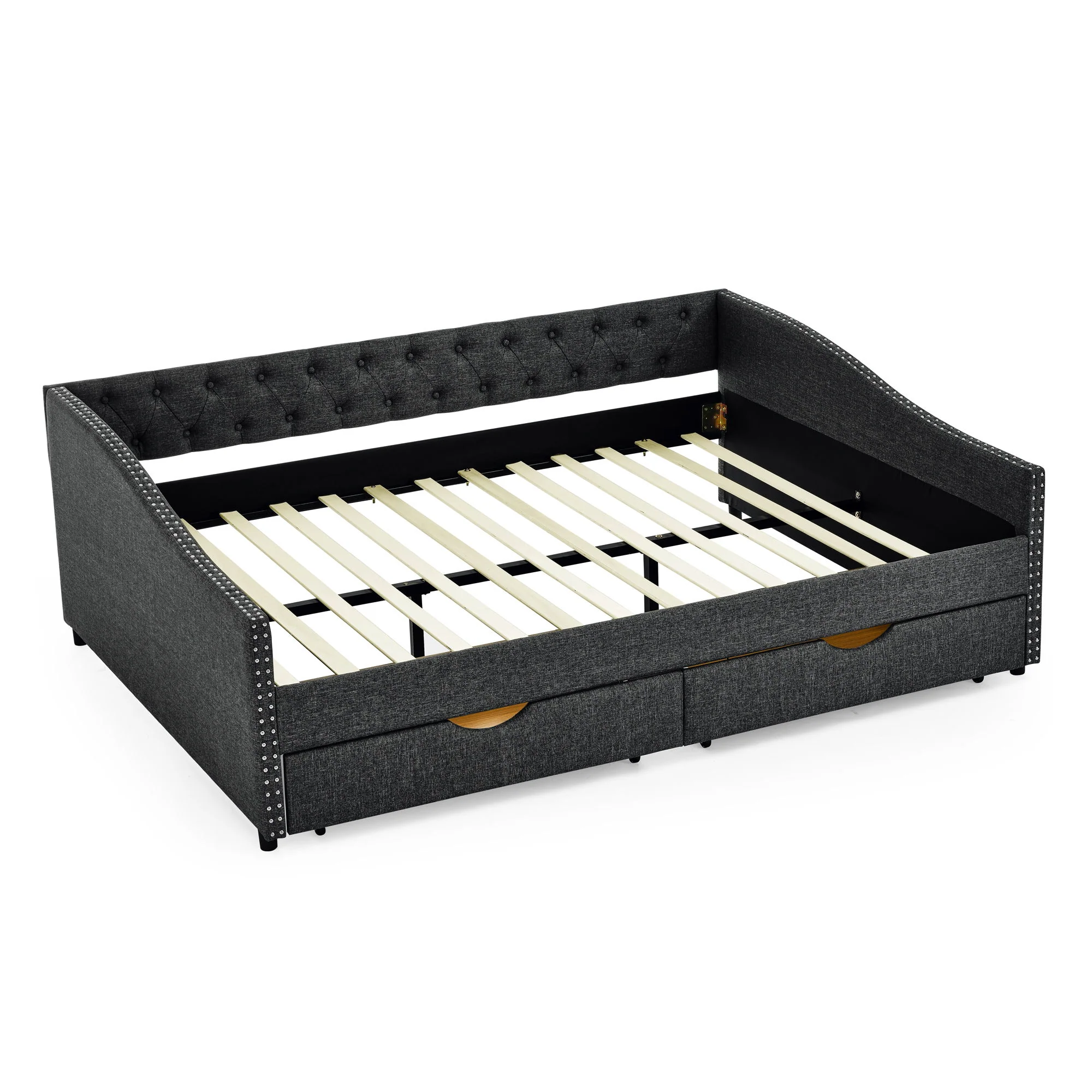 Upholstered Tufted Daybed With 2 Drawers, Waved Arms - Image 39
