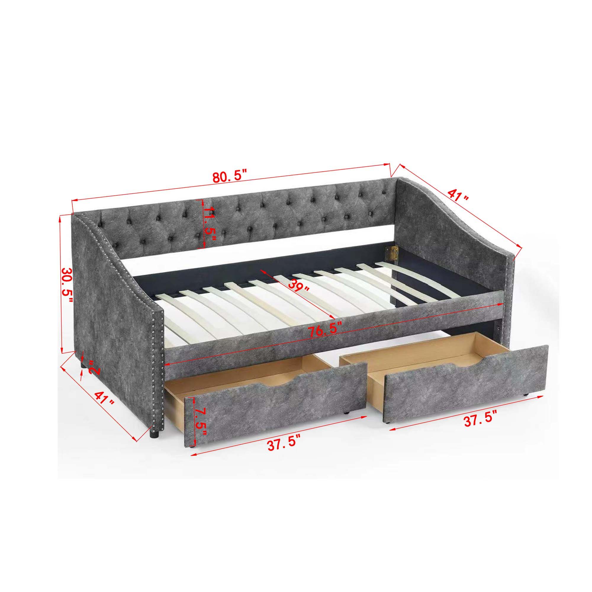 Upholstered Tufted Daybed With 2 Drawers, Waved Arms - Image 75