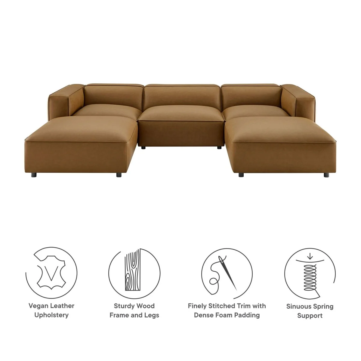 Upholstered Vegan Leather 5-Piece Modular U-Shaped Sofa 129 Inch - Image 2