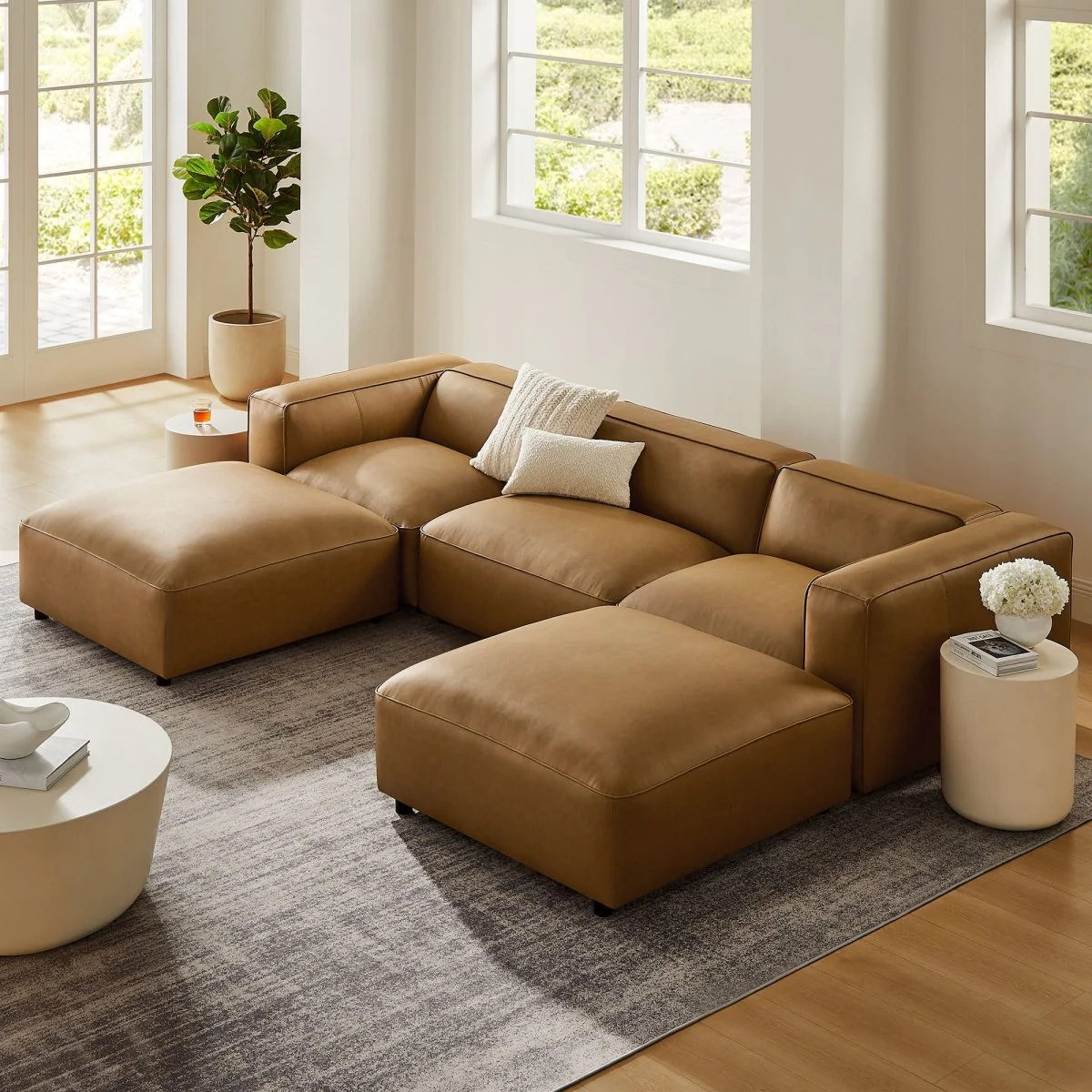 Upholstered Vegan Leather 5-Piece Modular U-Shaped Sofa 129 Inch - Image 8