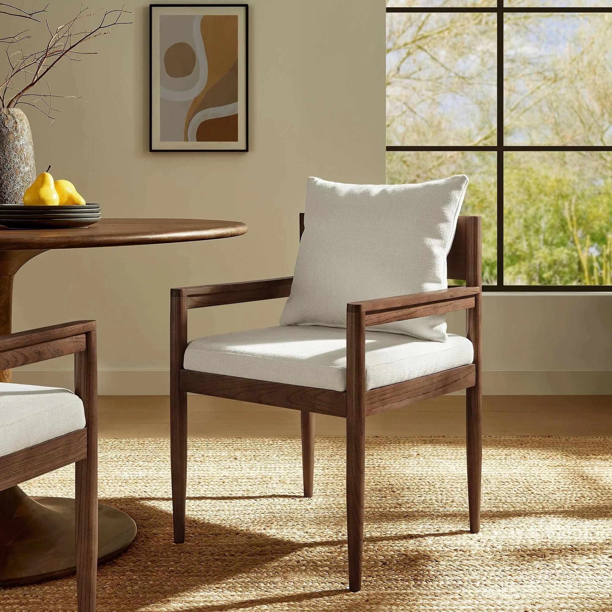 Upholstered Wood Dining Armchair with Open Back - Image 9