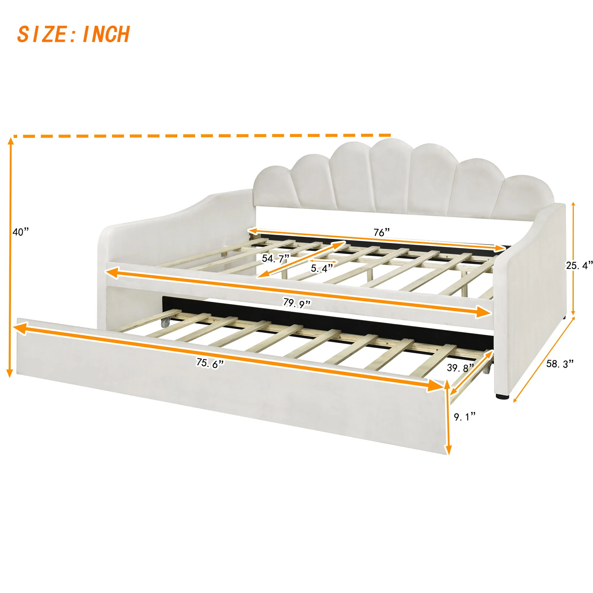 Upholstery Daybed Frame With Shell Shaped Backrest - Image 3