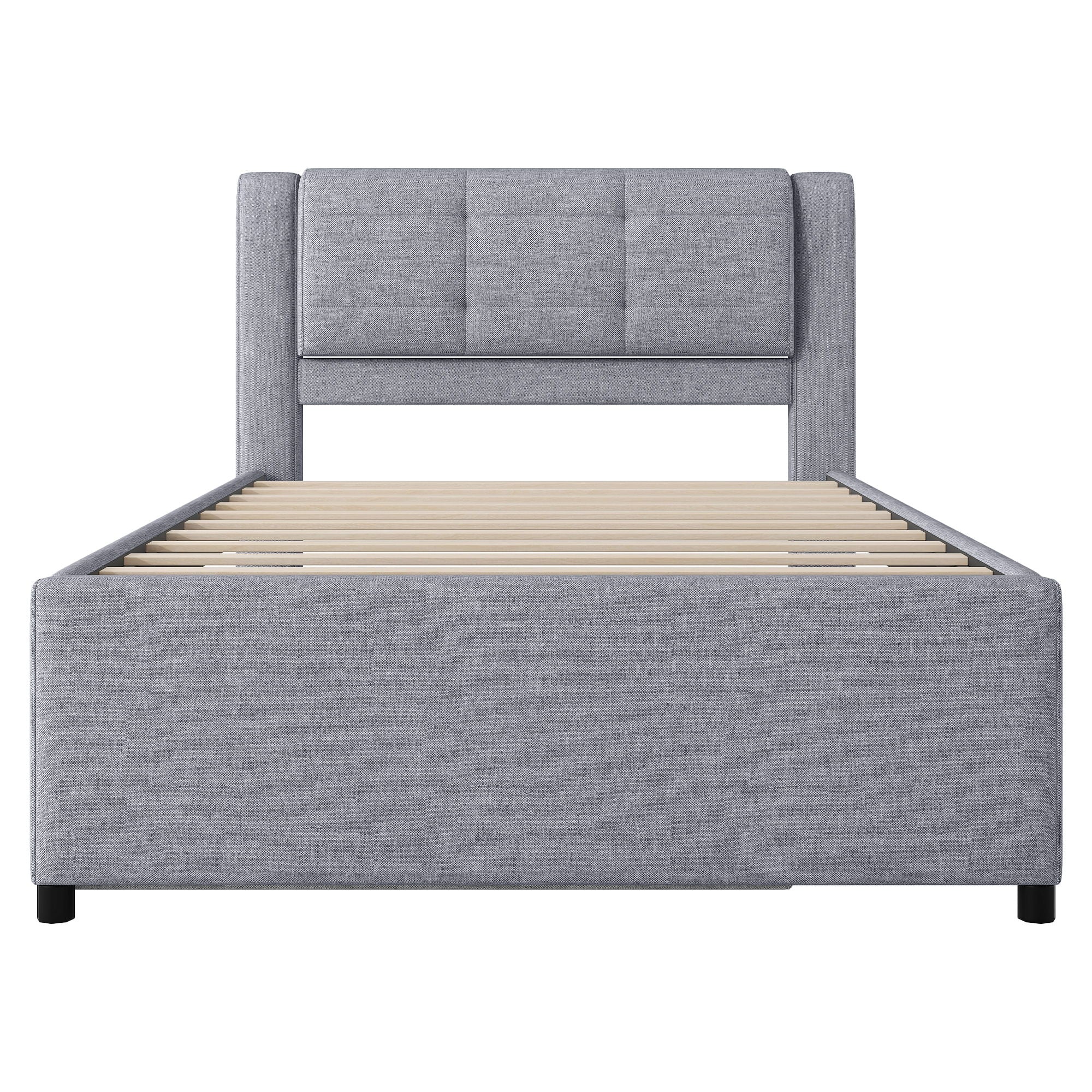 Upholstery Platform Bed With Trundle, Trundle Can Be Flat Or Erected - Image 3