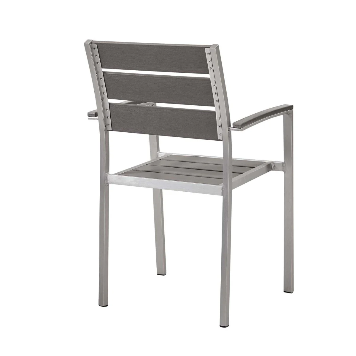 Outdoor Aluminum Dining Armchair with Wood Accents – Silver Gray - Image 3