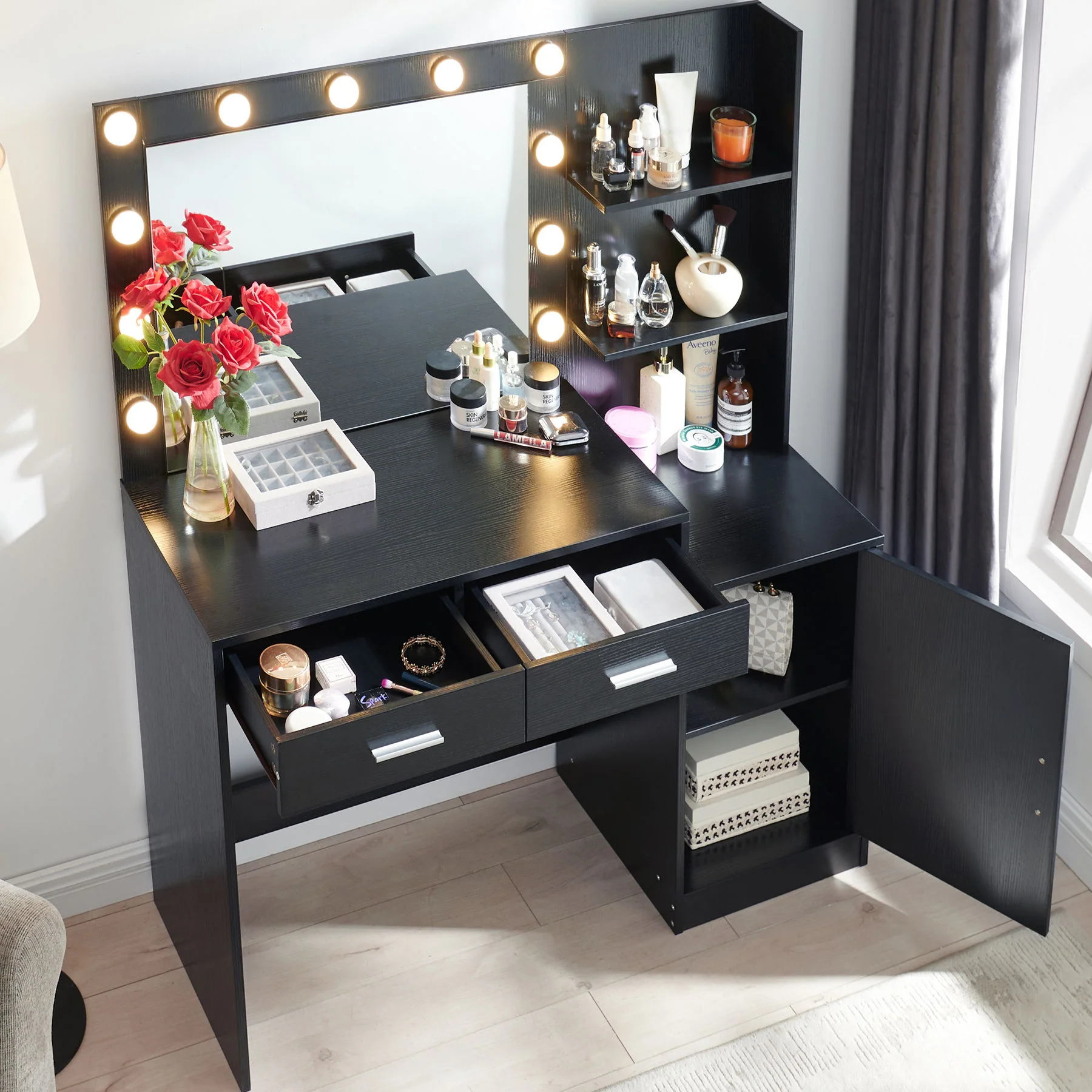 Vanity Desk With Mirror And Lights, 46.4In Dressing Table With 2 Large Drawer & Large Vertical Organizer, 3 Level Dresser & 3 Lighting Modes Adjustable Brightness, Suitable For Bedroom - Image 10